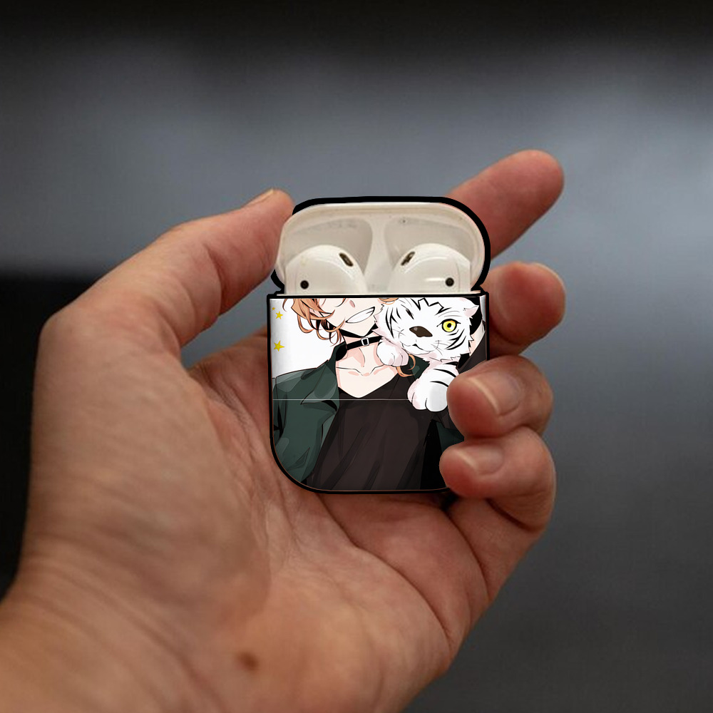文豪ストレイドッグス Bungo Stray Dogs AirPods 第2世代保護ケース ハードシェル ブラック 耐衝撃・防指紋・カラビナ付き