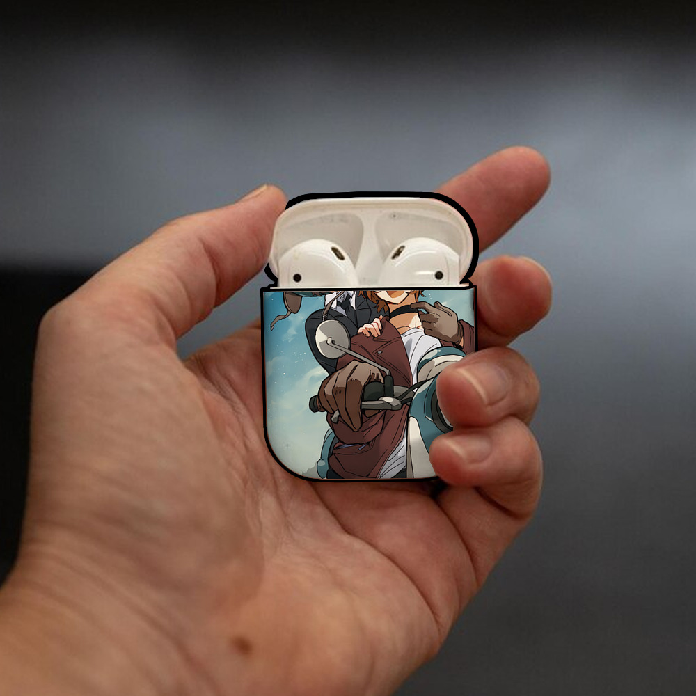 文豪ストレイドッグス Bungo Stray Dogs AirPods 第2世代保護ケース ハードシェル ブラック 耐衝撃・防指紋・カラビナ付き
