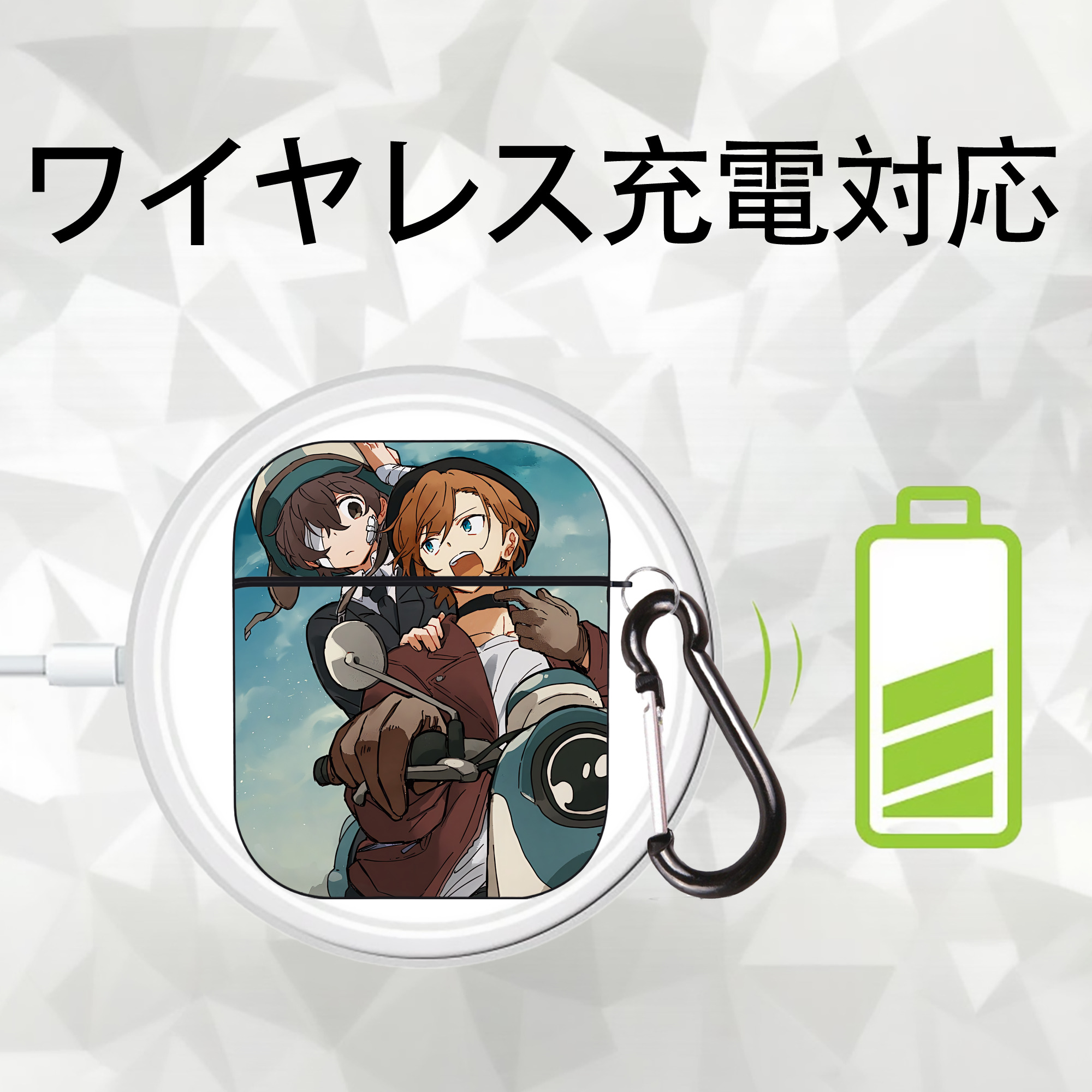 文豪ストレイドッグス Bungo Stray Dogs AirPods 第2世代保護ケース ハードシェル ブラック 耐衝撃・防指紋・カラビナ付き
