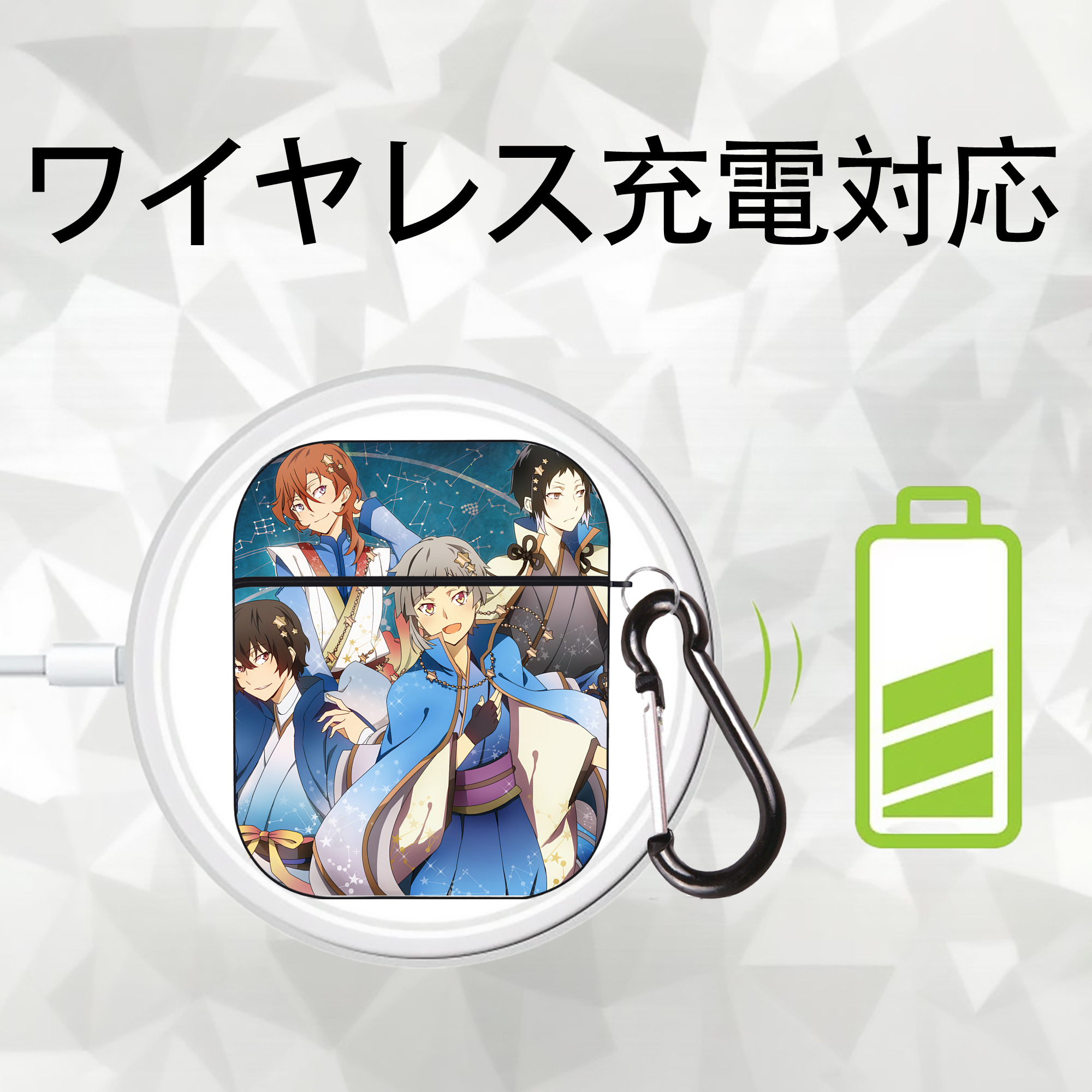 文豪ストレイドッグス Bungo Stray Dogs AirPods 第2世代保護ケース ハードシェル ブラック 耐衝撃・防指紋・カラビナ付き