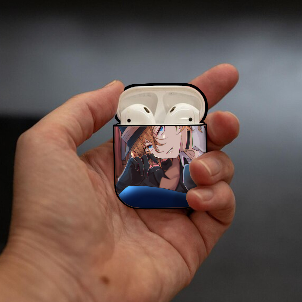 文豪ストレイドッグス Bungo Stray Dogs AirPods 第2世代保護ケース ハードシェル ブラック 耐衝撃・防指紋・カラビナ付き