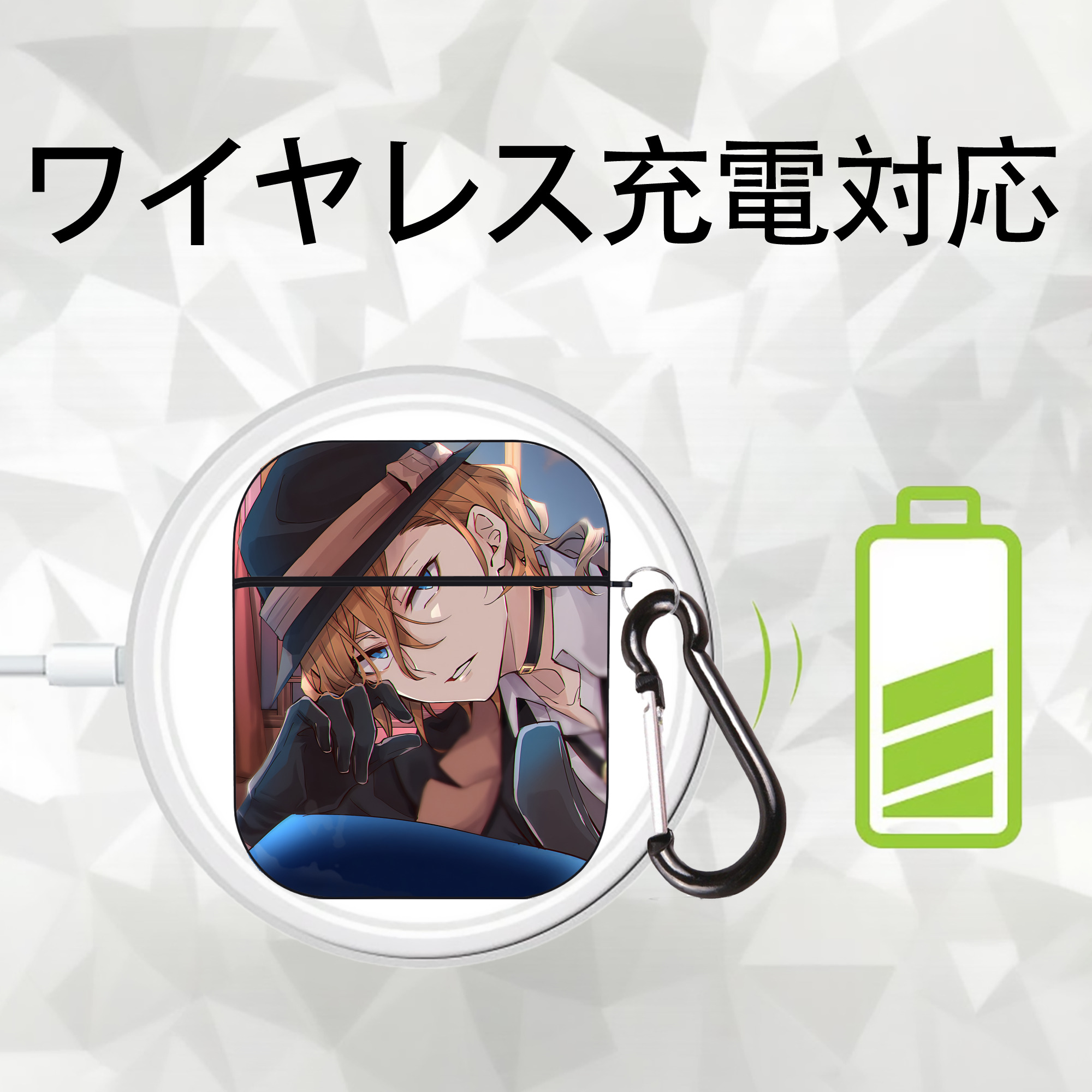 文豪ストレイドッグス Bungo Stray Dogs AirPods 第2世代保護ケース ハードシェル ブラック 耐衝撃・防指紋・カラビナ付き