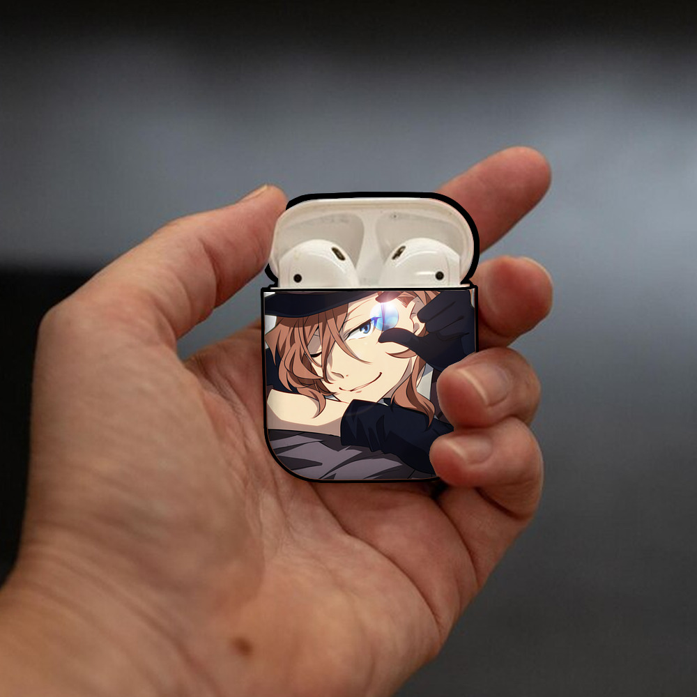 文豪ストレイドッグス Bungo Stray Dogs AirPods 第2世代保護ケース ハードシェル ブラック 耐衝撃・防指紋・カラビナ付き