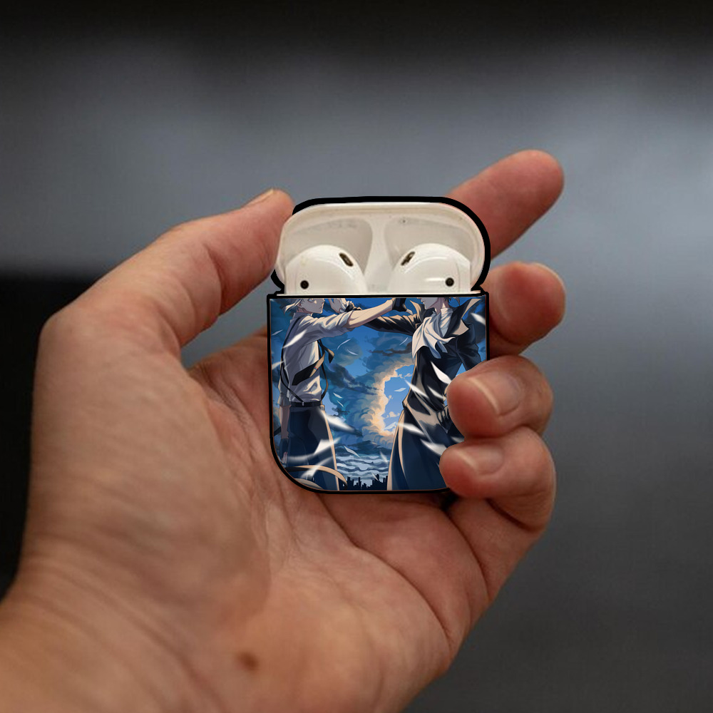 文豪ストレイドッグス Bungo Stray Dogs AirPods 第2世代保護ケース ハードシェル ブラック 耐衝撃・防指紋・カラビナ付き