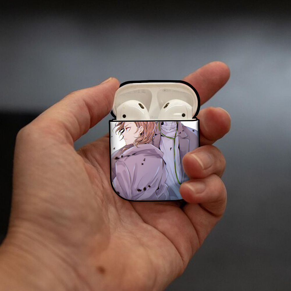 文豪ストレイドッグス Bungo Stray Dogs AirPods 第2世代保護ケース ハードシェル ブラック 耐衝撃・防指紋・カラビナ付き