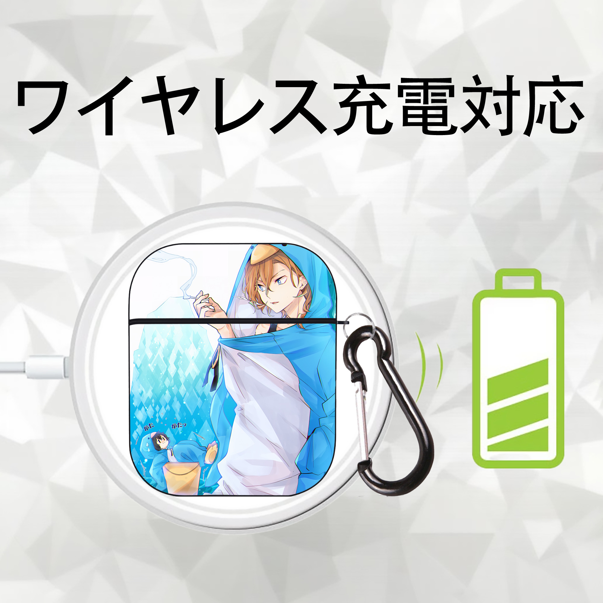 文豪ストレイドッグス Bungo Stray Dogs AirPods 第2世代保護ケース ハードシェル ブラック 耐衝撃・防指紋・カラビナ付き