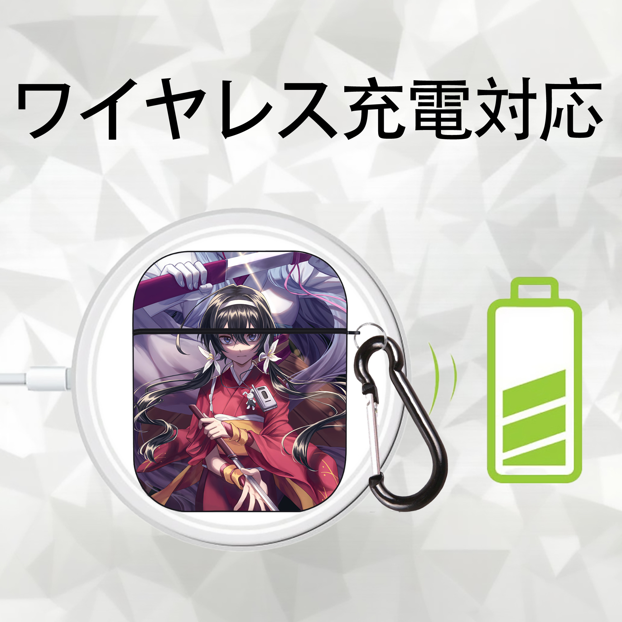 文豪ストレイドッグス Bungo Stray Dogs AirPods 第2世代保護ケース ハードシェル ブラック 耐衝撃・防指紋・カラビナ付き