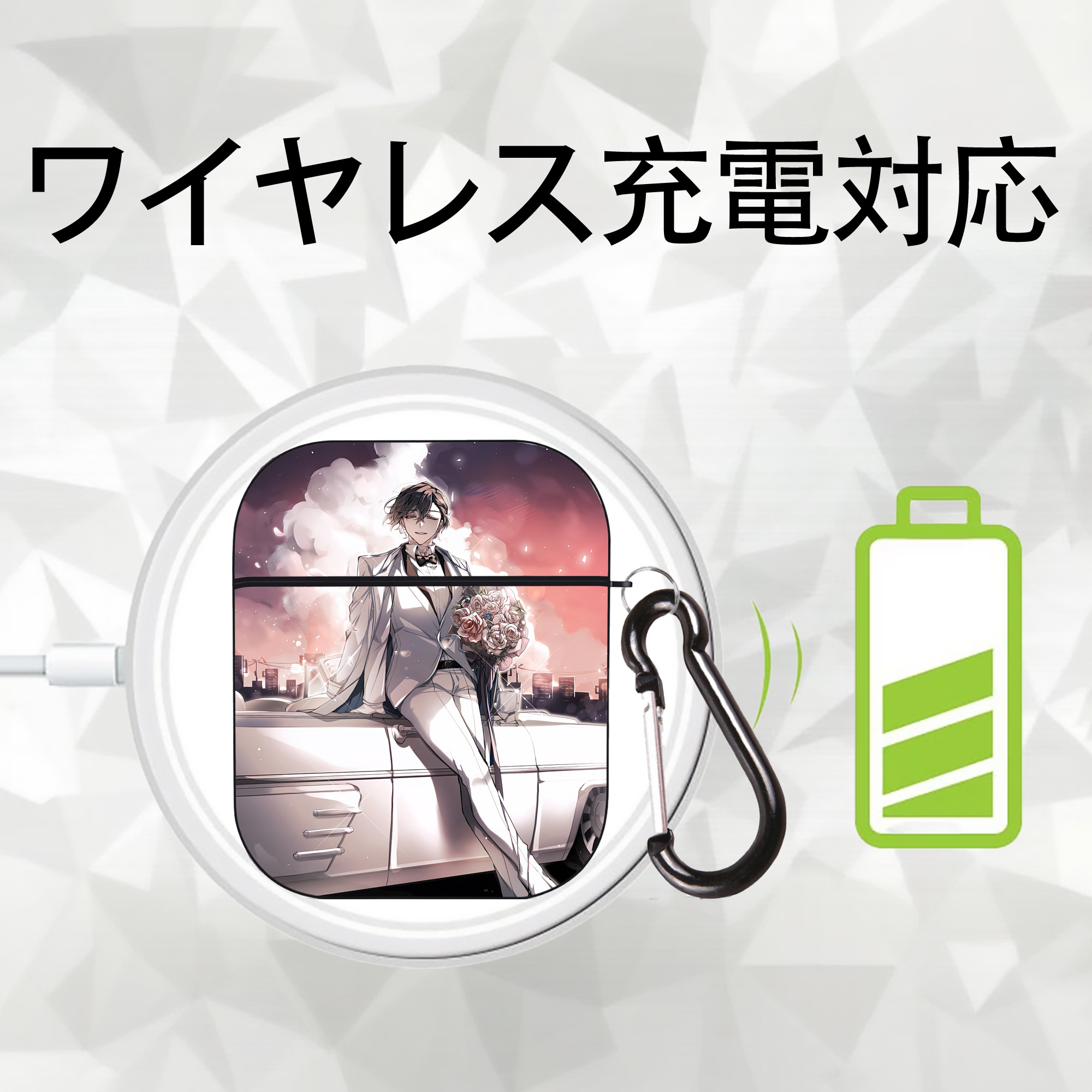 文豪ストレイドッグス Bungo Stray Dogs AirPods 第2世代保護ケース ハードシェル ブラック 耐衝撃・防指紋・カラビナ付き