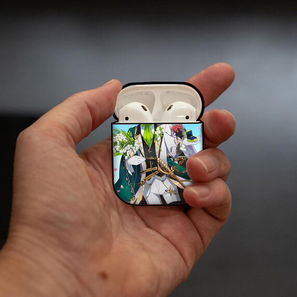 文豪ストレイドッグス Bungo Stray Dogs AirPods 第2世代保護ケース ハードシェル ブラック 耐衝撃・防指紋・カラビナ付き
