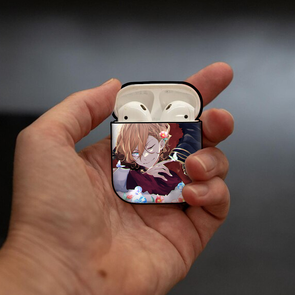 文豪ストレイドッグス Bungo Stray Dogs AirPods 第2世代保護ケース ハードシェル ブラック 耐衝撃・防指紋・カラビナ付き