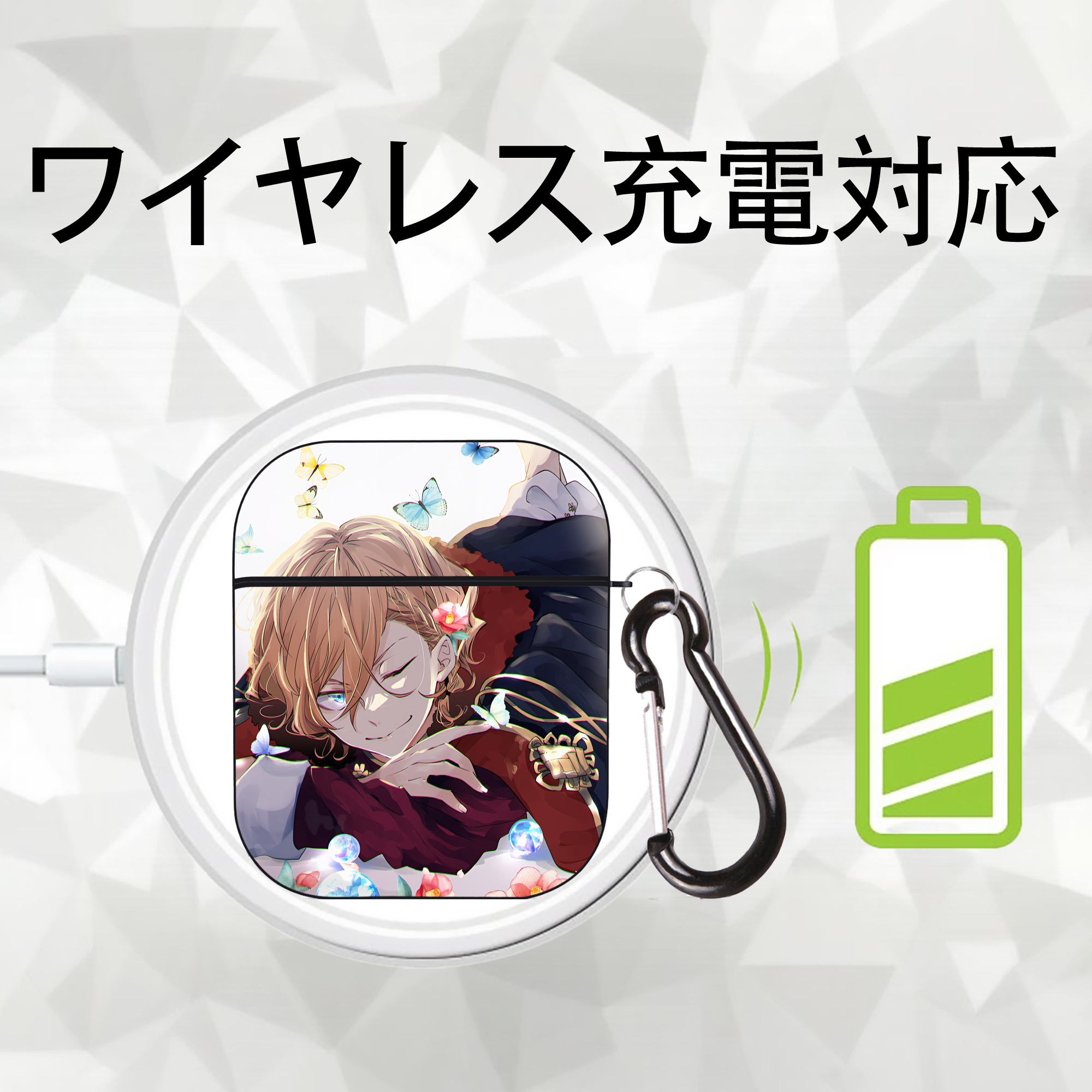 文豪ストレイドッグス Bungo Stray Dogs AirPods 第2世代保護ケース ハードシェル ブラック 耐衝撃・防指紋・カラビナ付き