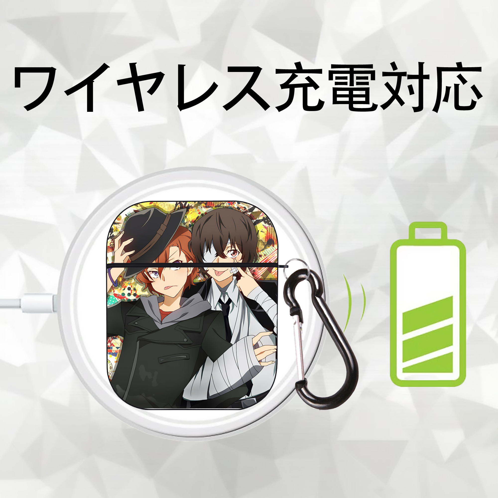 文豪ストレイドッグス Bungo Stray Dogs AirPods 第2世代保護ケース ハードシェル ブラック 耐衝撃・防指紋・カラビナ付き