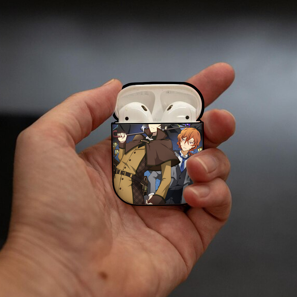文豪ストレイドッグス Bungo Stray Dogs AirPods 第2世代保護ケース ハードシェル ブラック 耐衝撃・防指紋・カラビナ付き