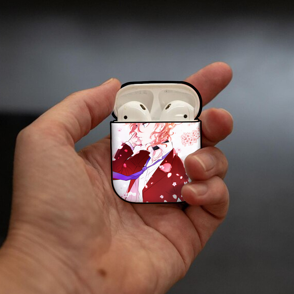 文豪ストレイドッグス Bungo Stray Dogs AirPods 第2世代保護ケース ハードシェル ブラック 耐衝撃・防指紋・カラビナ付き