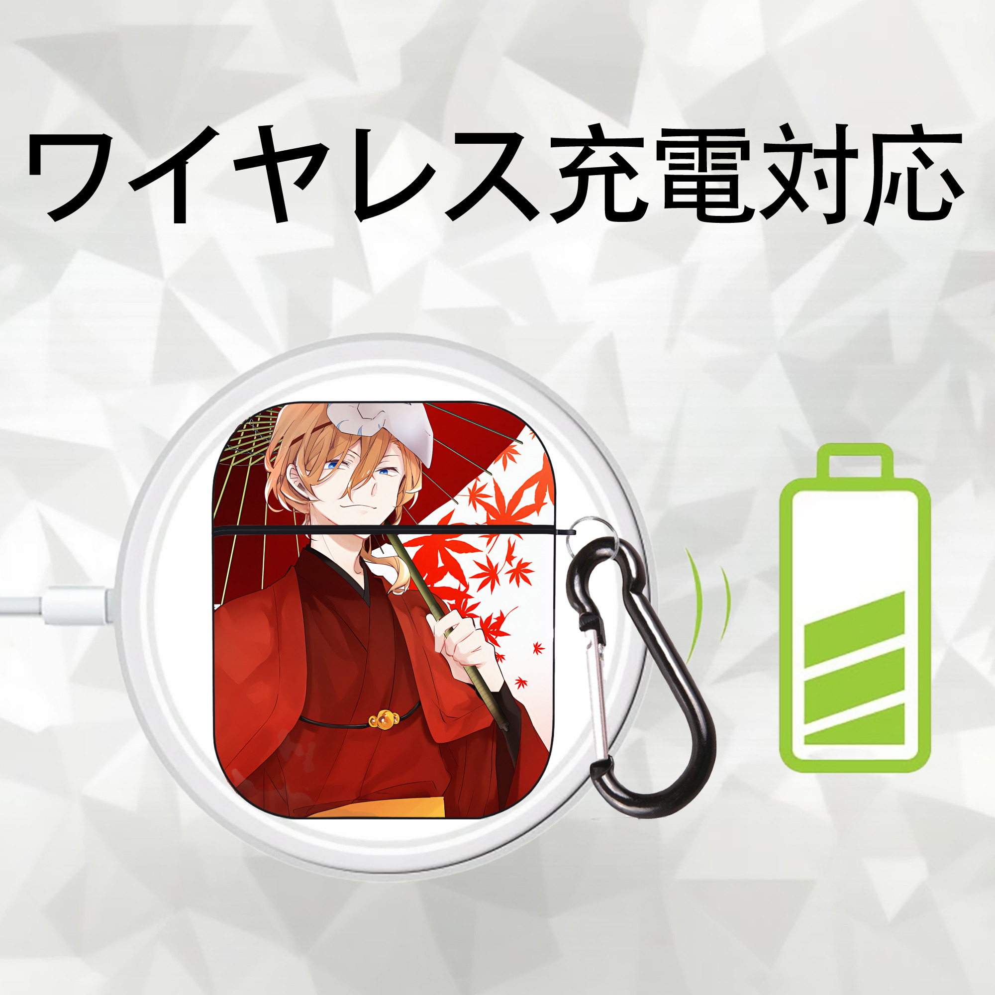 文豪ストレイドッグス Bungo Stray Dogs AirPods 第2世代保護ケース ハードシェル ブラック 耐衝撃・防指紋・カラビナ付き