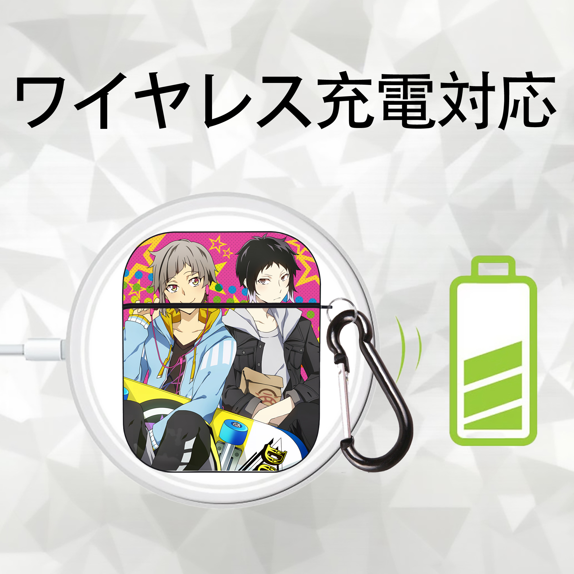 文豪ストレイドッグス Bungo Stray Dogs AirPods 第2世代保護ケース ハードシェル ブラック 耐衝撃・防指紋・カラビナ付き