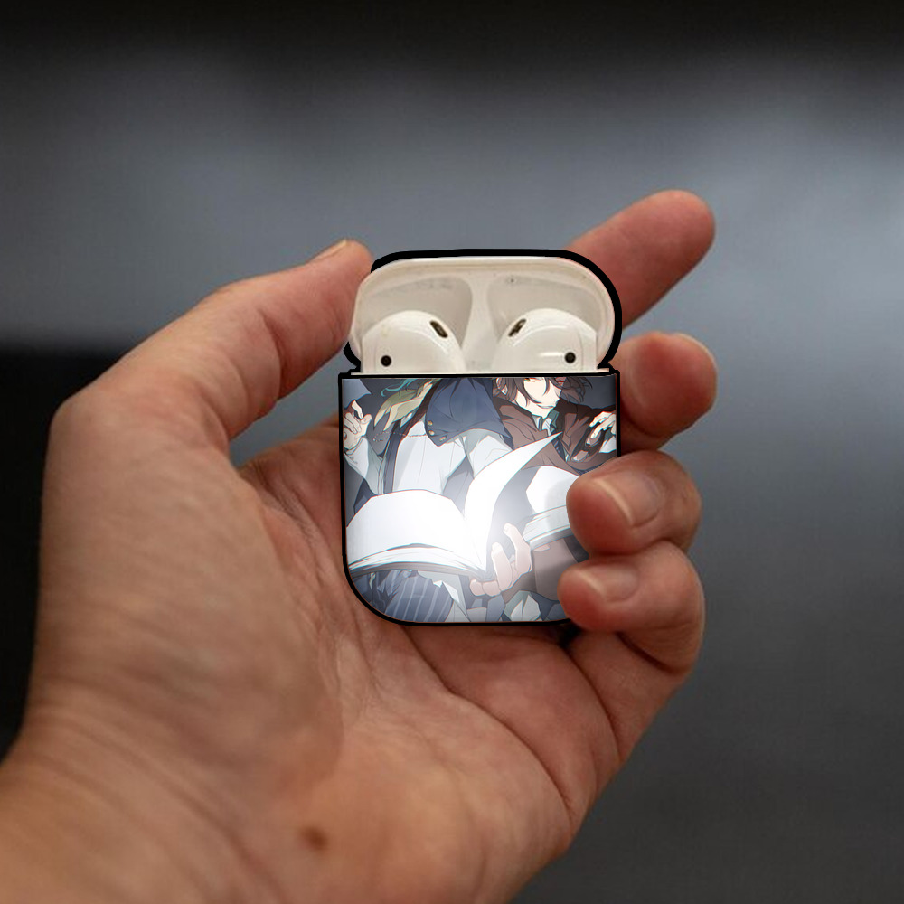 文豪ストレイドッグス Bungo Stray Dogs AirPods 第2世代保護ケース ハードシェル ブラック 耐衝撃・防指紋・カラビナ付き