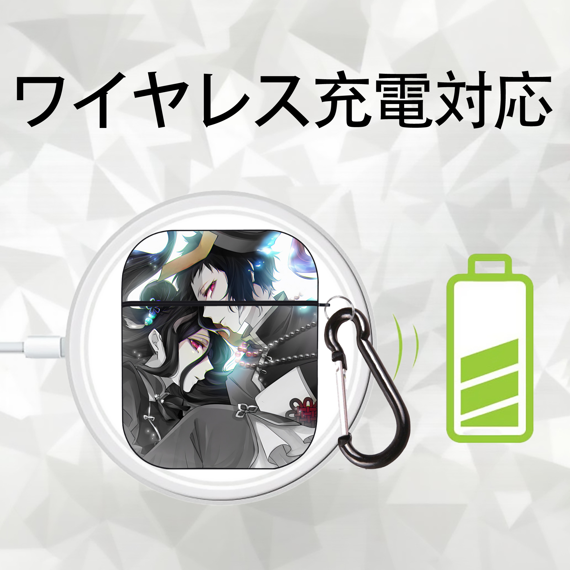 文豪ストレイドッグス Bungo Stray Dogs AirPods 第2世代保護ケース ハードシェル ブラック 耐衝撃・防指紋・カラビナ付き