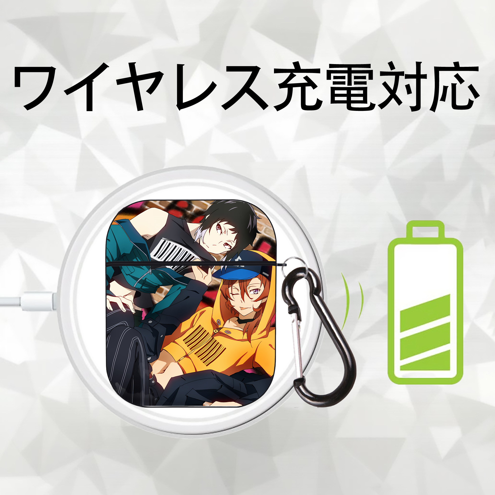 文豪ストレイドッグス Bungo Stray Dogs AirPods 第2世代保護ケース ハードシェル ブラック 耐衝撃・防指紋・カラビナ付き