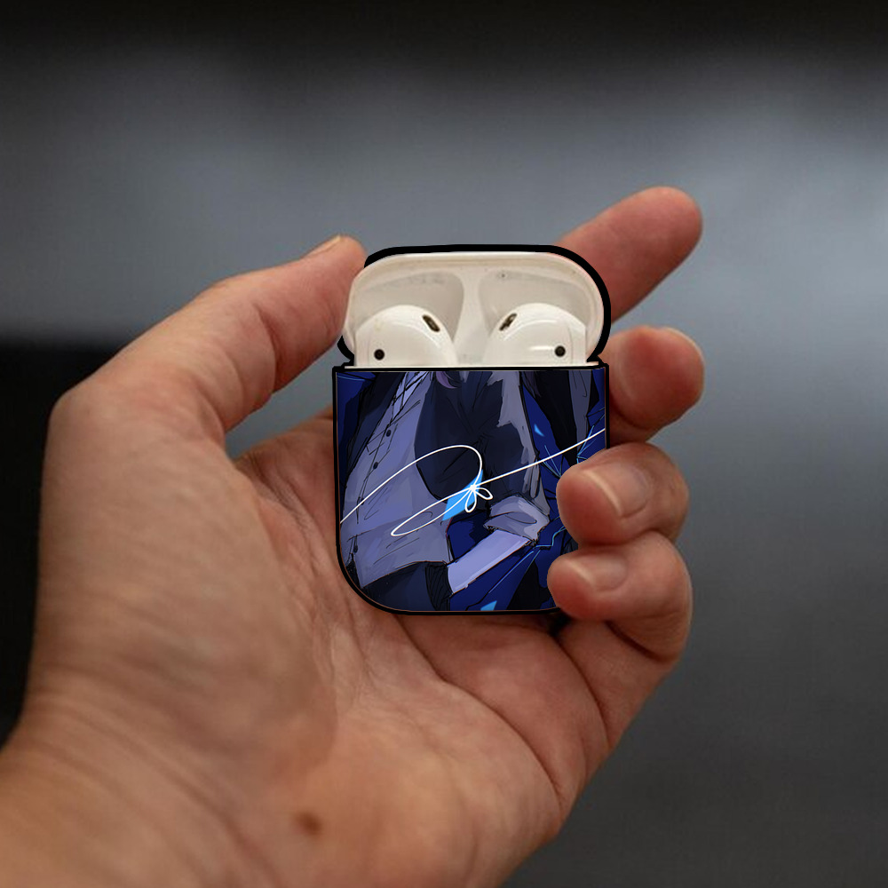 文豪ストレイドッグス Bungo Stray Dogs AirPods 第2世代保護ケース ハードシェル ブラック 耐衝撃・防指紋・カラビナ付き