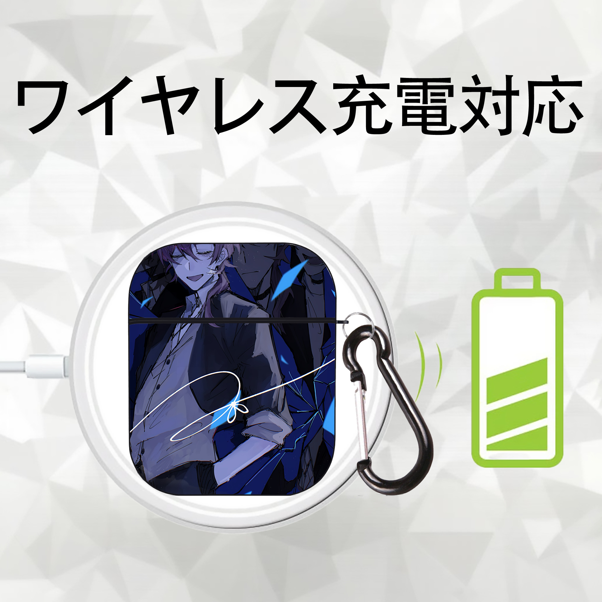 文豪ストレイドッグス Bungo Stray Dogs AirPods 第2世代保護ケース ハードシェル ブラック 耐衝撃・防指紋・カラビナ付き