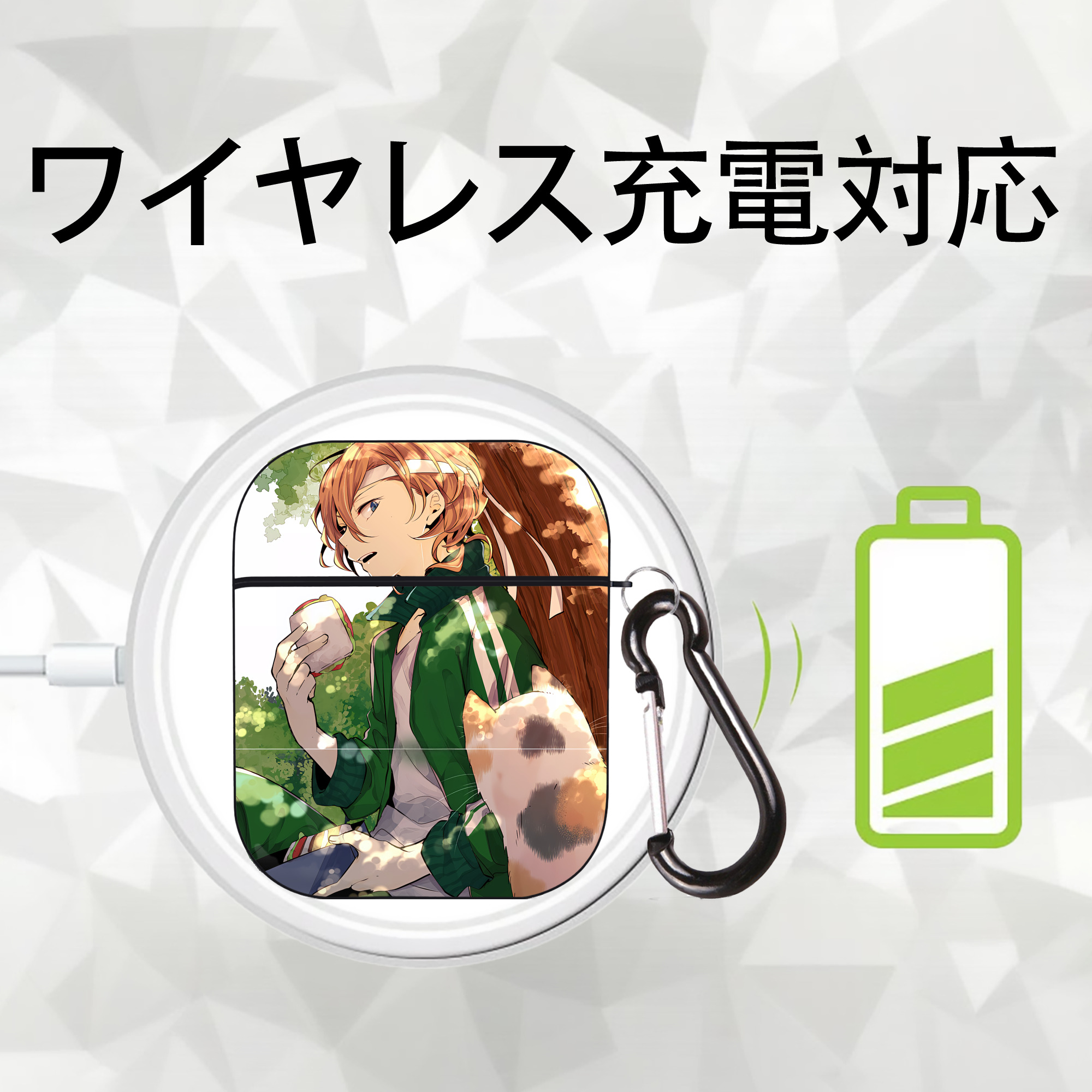 文豪ストレイドッグス Bungo Stray Dogs AirPods 第2世代保護ケース ハードシェル ブラック 耐衝撃・防指紋・カラビナ付き