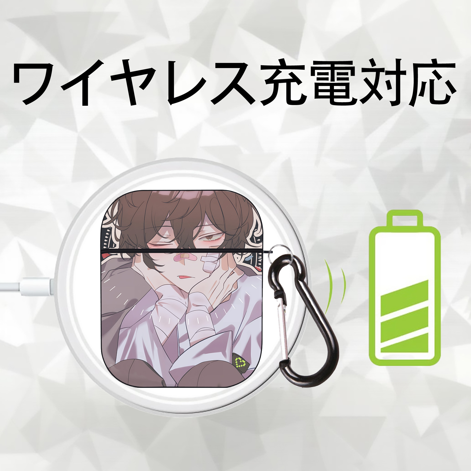 文豪ストレイドッグス Bungo Stray Dogs AirPods 第2世代保護ケース ハードシェル ブラック 耐衝撃・防指紋・カラビナ付き