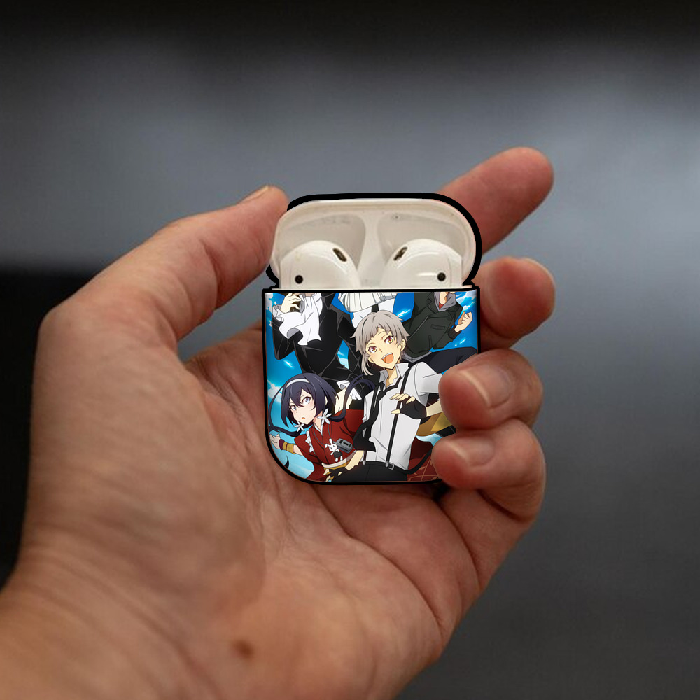 文豪ストレイドッグス Bungo Stray Dogs AirPods 第2世代保護ケース ハードシェル ブラック 耐衝撃・防指紋・カラビナ付き
