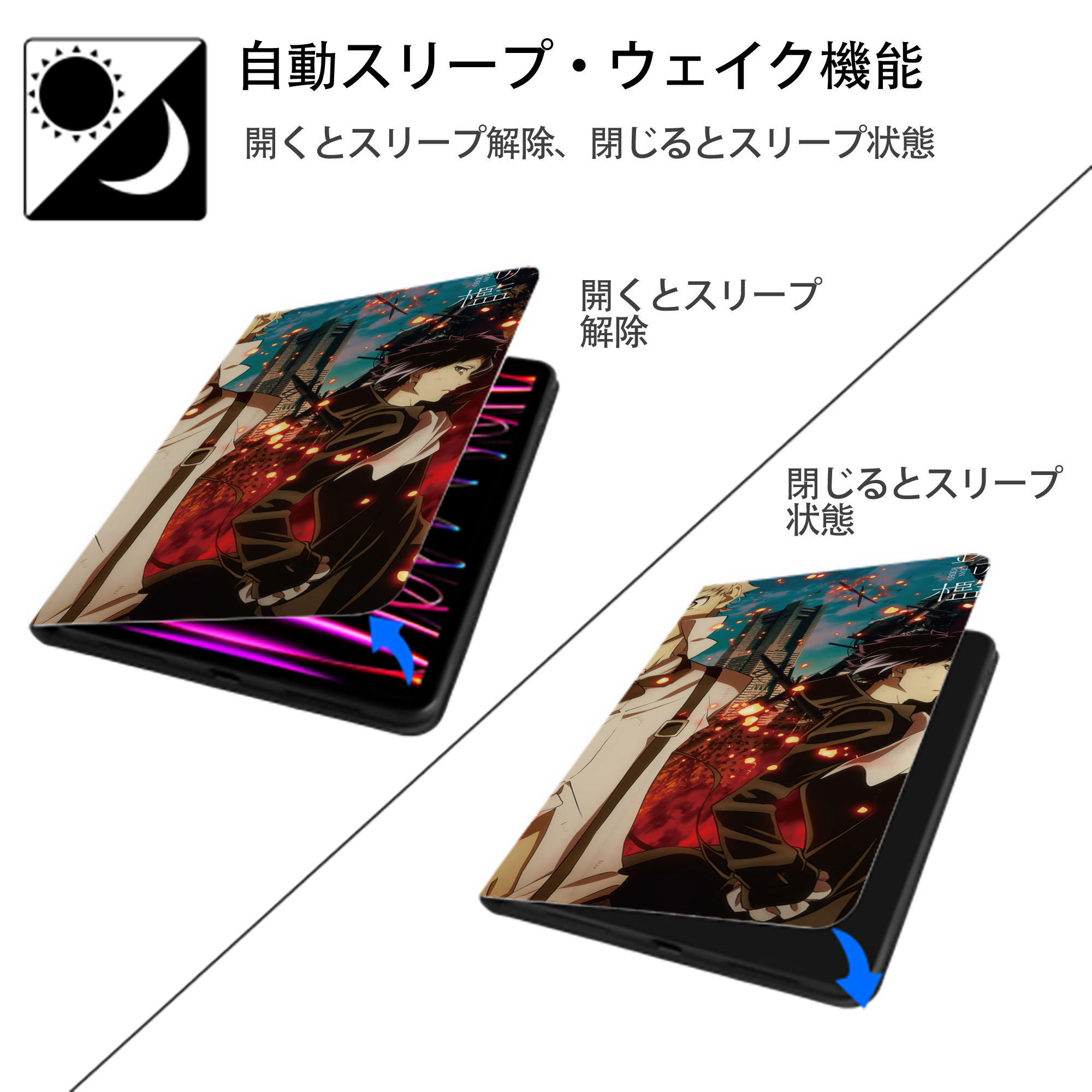 文豪ストレイドッグス Bungo Stray Dogs IPad ケース ブック型 PUレザー TPU 耐衝撃 軽量 薄型 ペン収納なし 全面保護 IPad 各モデル対応