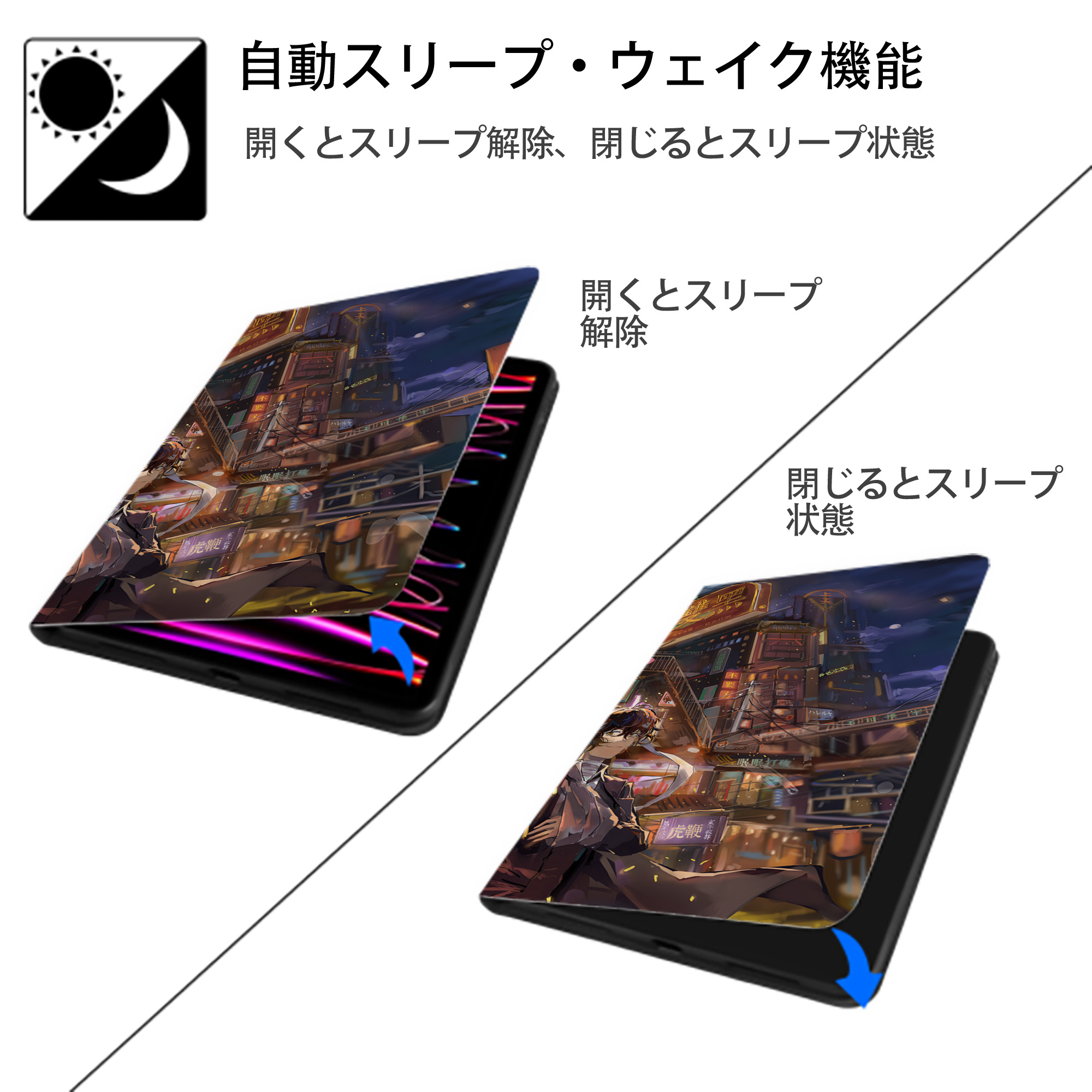文豪ストレイドッグス Bungo Stray Dogs IPad ケース ブック型 PUレザー TPU 耐衝撃 軽量 薄型 ペン収納なし 全面保護 IPad 各モデル対応