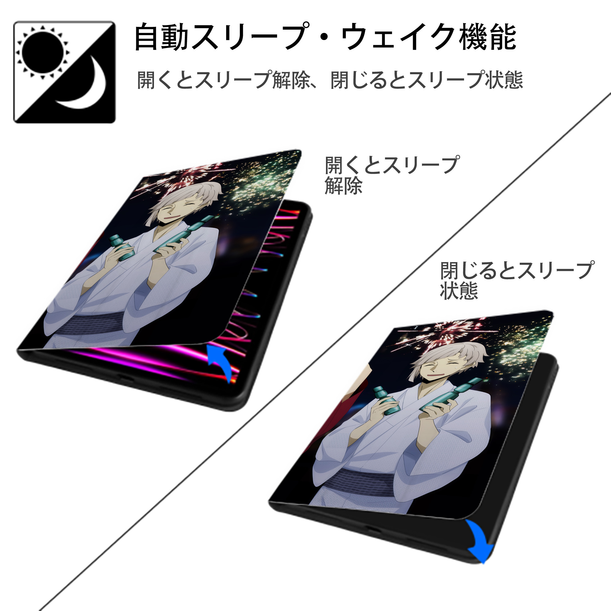 文豪ストレイドッグス Bungo Stray Dogs IPad ケース ブック型 PUレザー TPU 耐衝撃 軽量 薄型 ペン収納なし 全面保護 IPad 各モデル対応