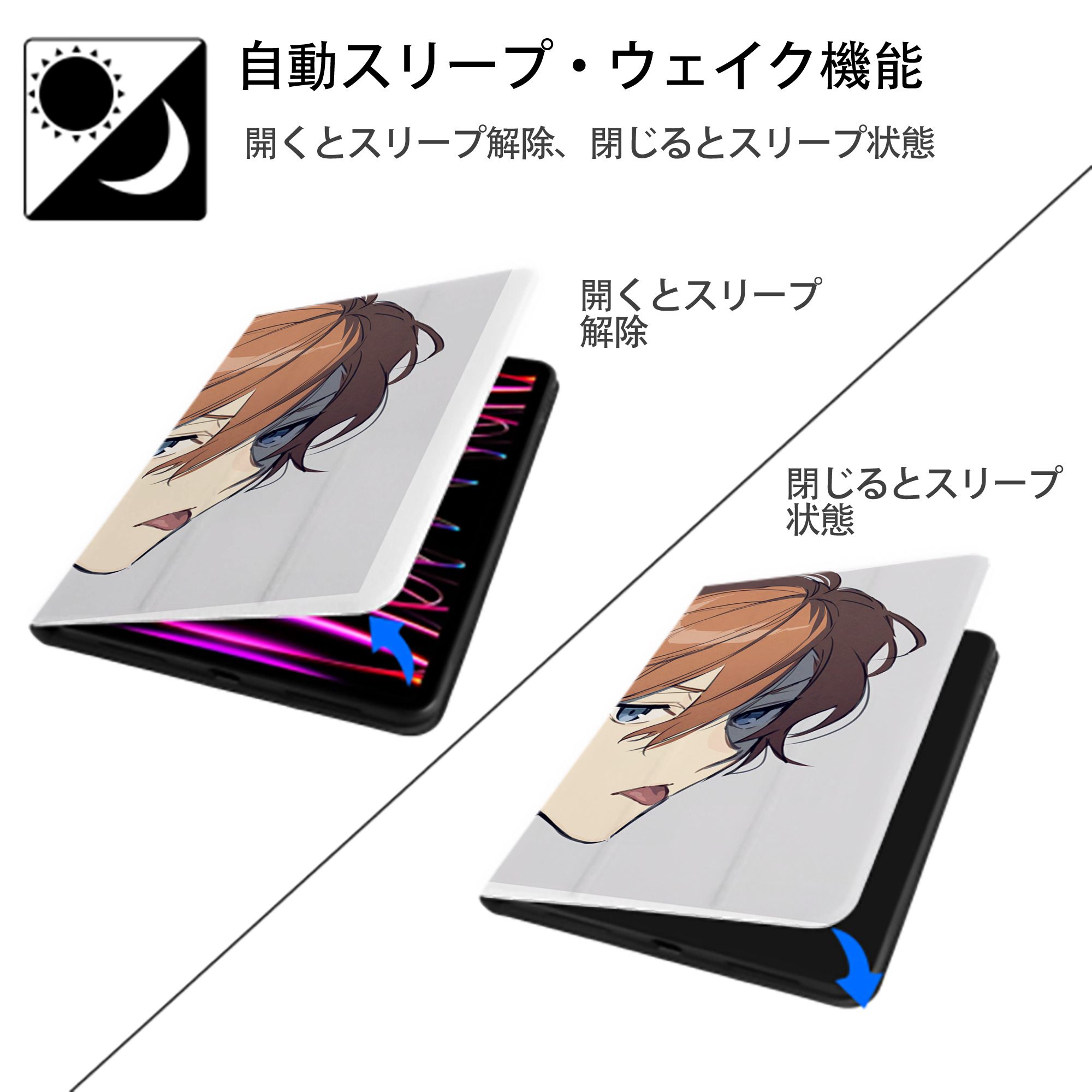 文豪ストレイドッグス Bungo Stray Dogs IPad ケース ブック型 PUレザー TPU 耐衝撃 軽量 薄型 ペン収納なし 全面保護 IPad 各モデル対応
