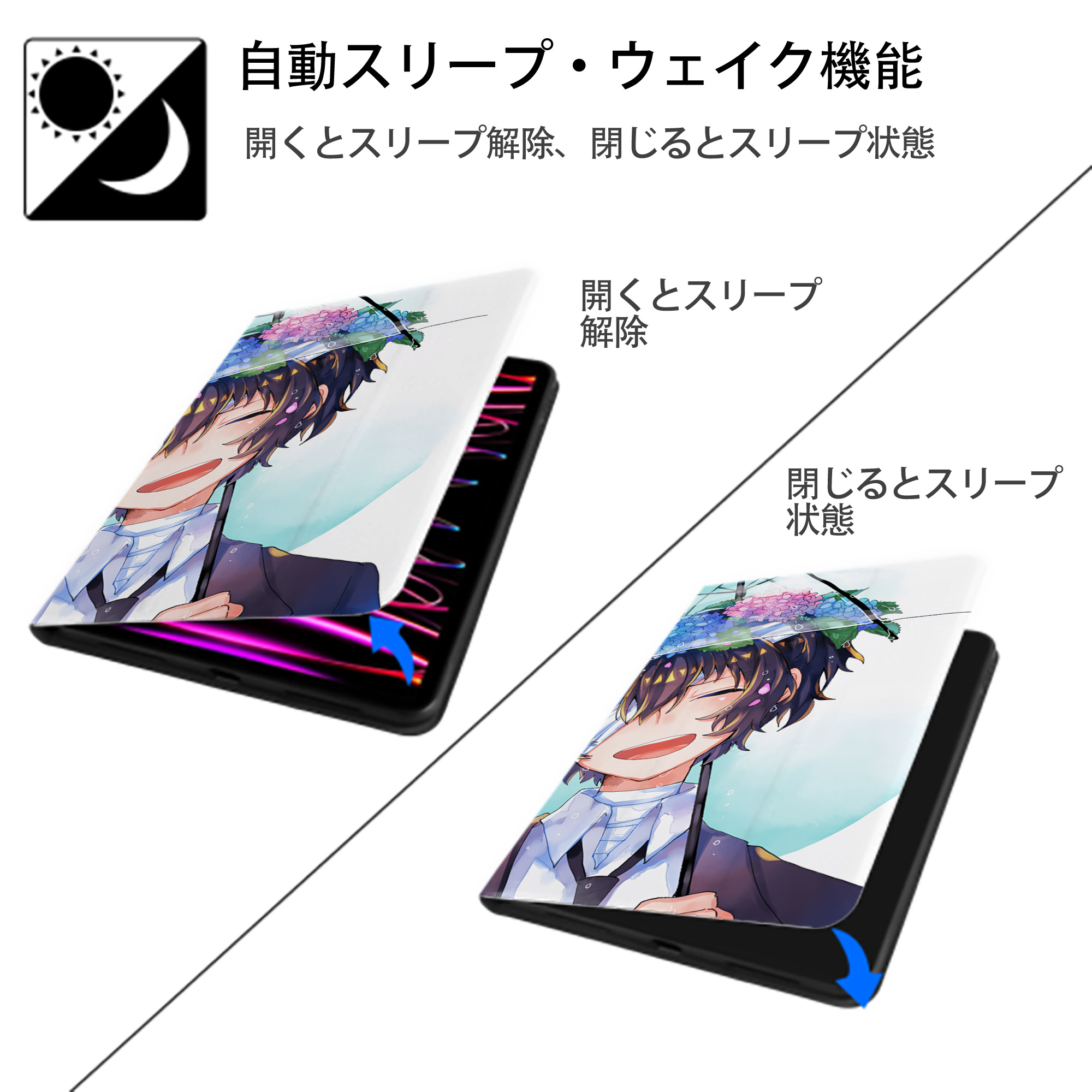 文豪ストレイドッグス Bungo Stray Dogs IPad ケース ブック型 PUレザー TPU 耐衝撃 軽量 薄型 ペン収納なし 全面保護 IPad 各モデル対応