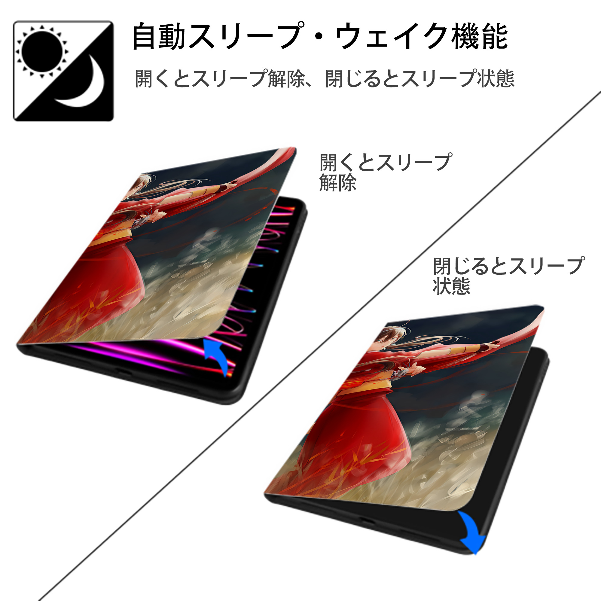 文豪ストレイドッグス Bungo Stray Dogs IPad ケース ブック型 PUレザー TPU 耐衝撃 軽量 薄型 ペン収納なし 全面保護 IPad 各モデル対応