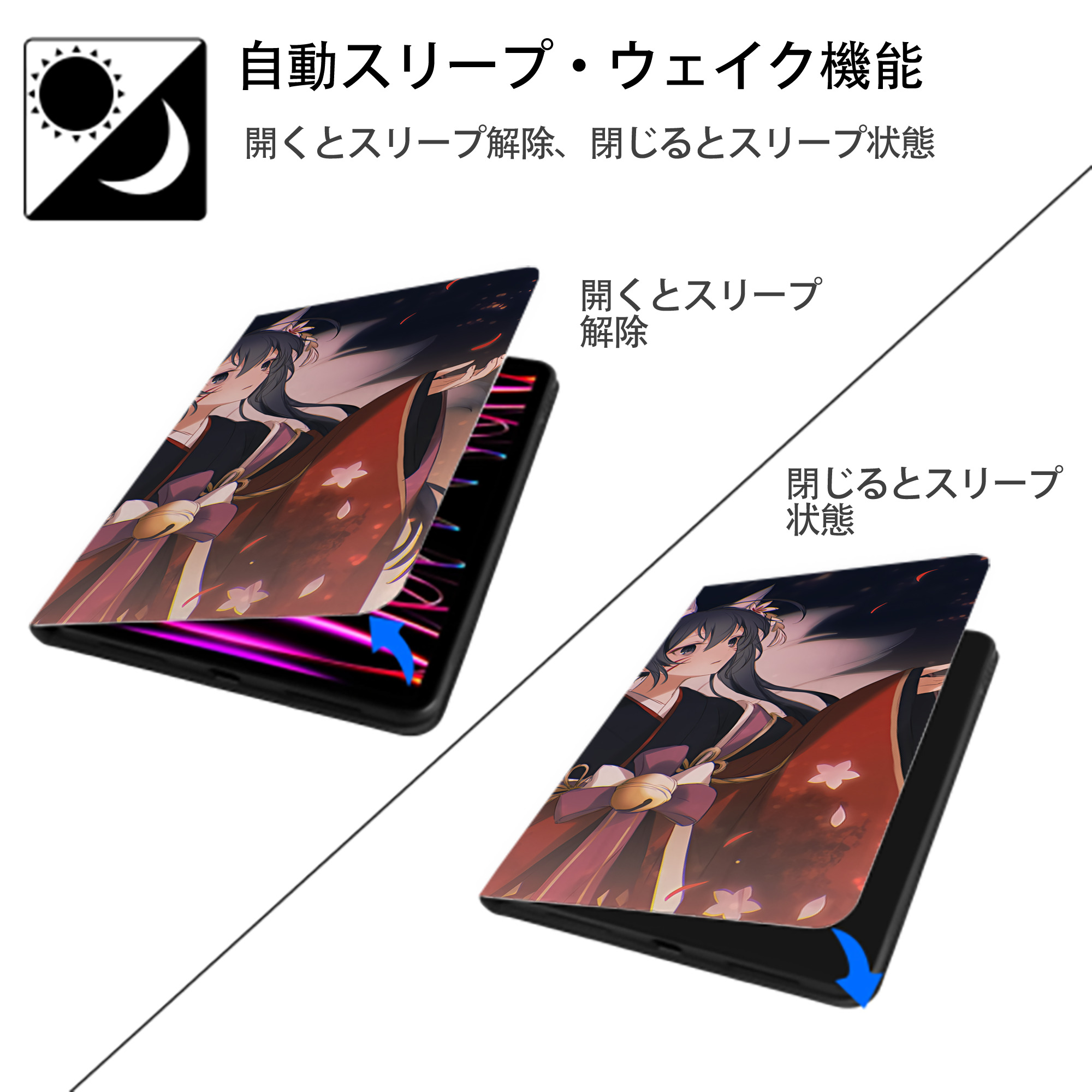 文豪ストレイドッグス Bungo Stray Dogs IPad ケース ブック型 PUレザー TPU 耐衝撃 軽量 薄型 ペン収納なし 全面保護 IPad 各モデル対応