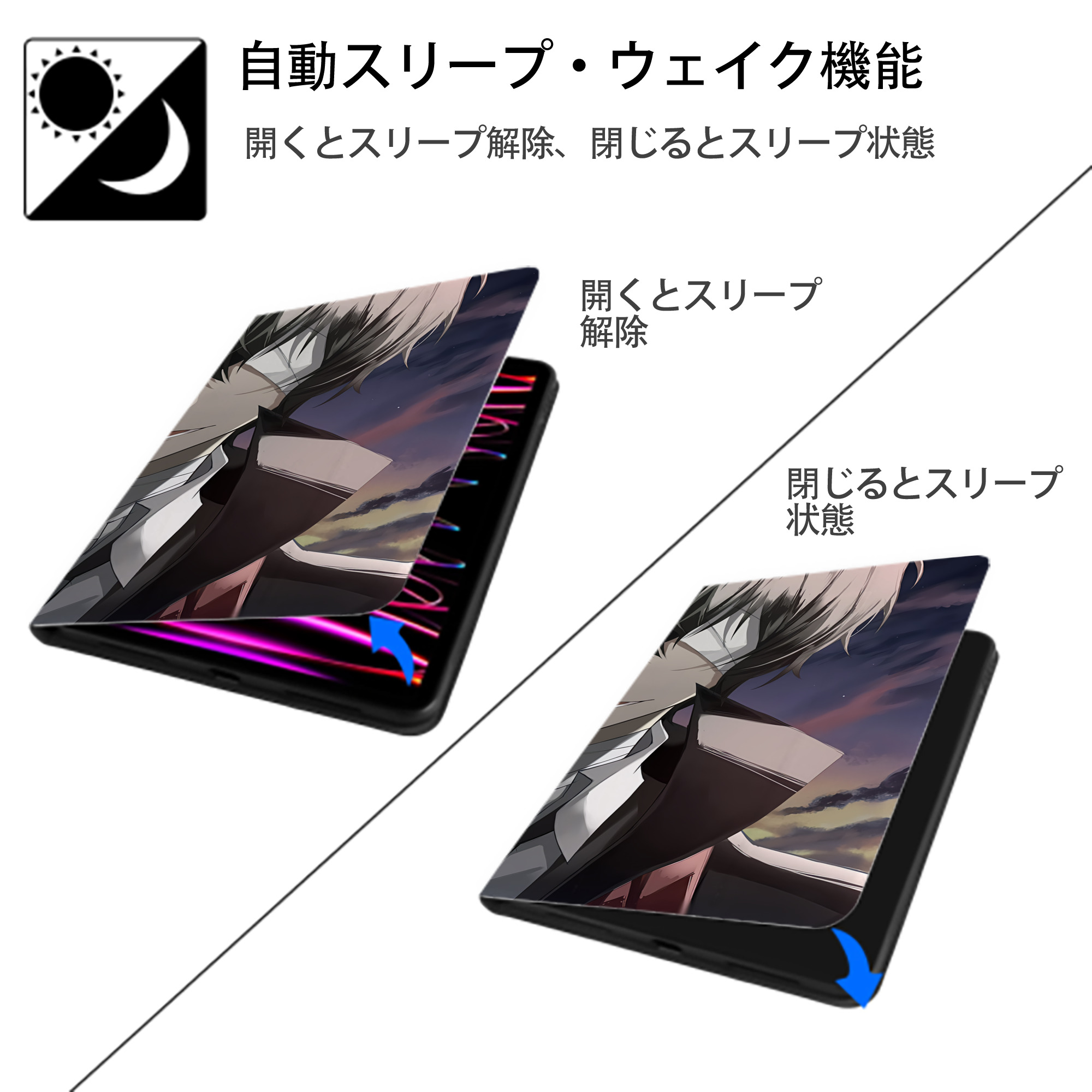 文豪ストレイドッグス Bungo Stray Dogs IPad ケース ブック型 PUレザー TPU 耐衝撃 軽量 薄型 ペン収納なし 全面保護 IPad 各モデル対応