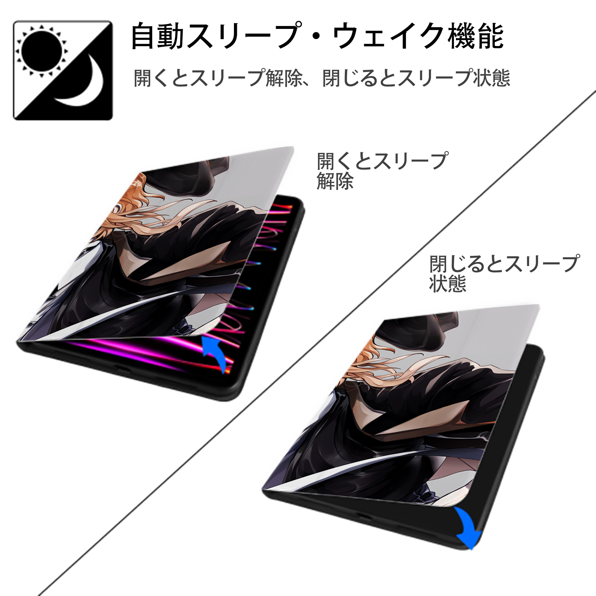 文豪ストレイドッグス Bungo Stray Dogs IPad ケース ブック型 PUレザー TPU 耐衝撃 軽量 薄型 ペン収納なし 全面保護 IPad 各モデル対応