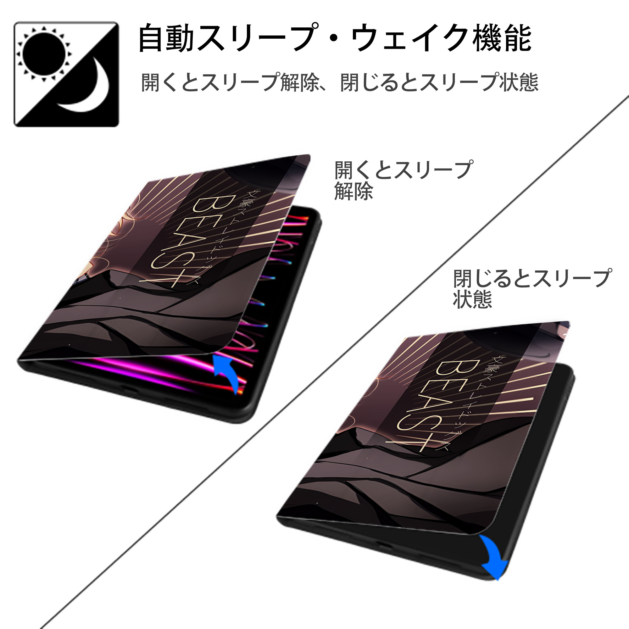 文豪ストレイドッグス Bungo Stray Dogs IPad ケース ブック型 PUレザー TPU 耐衝撃 軽量 薄型 ペン収納なし 全面保護 IPad 各モデル対応
