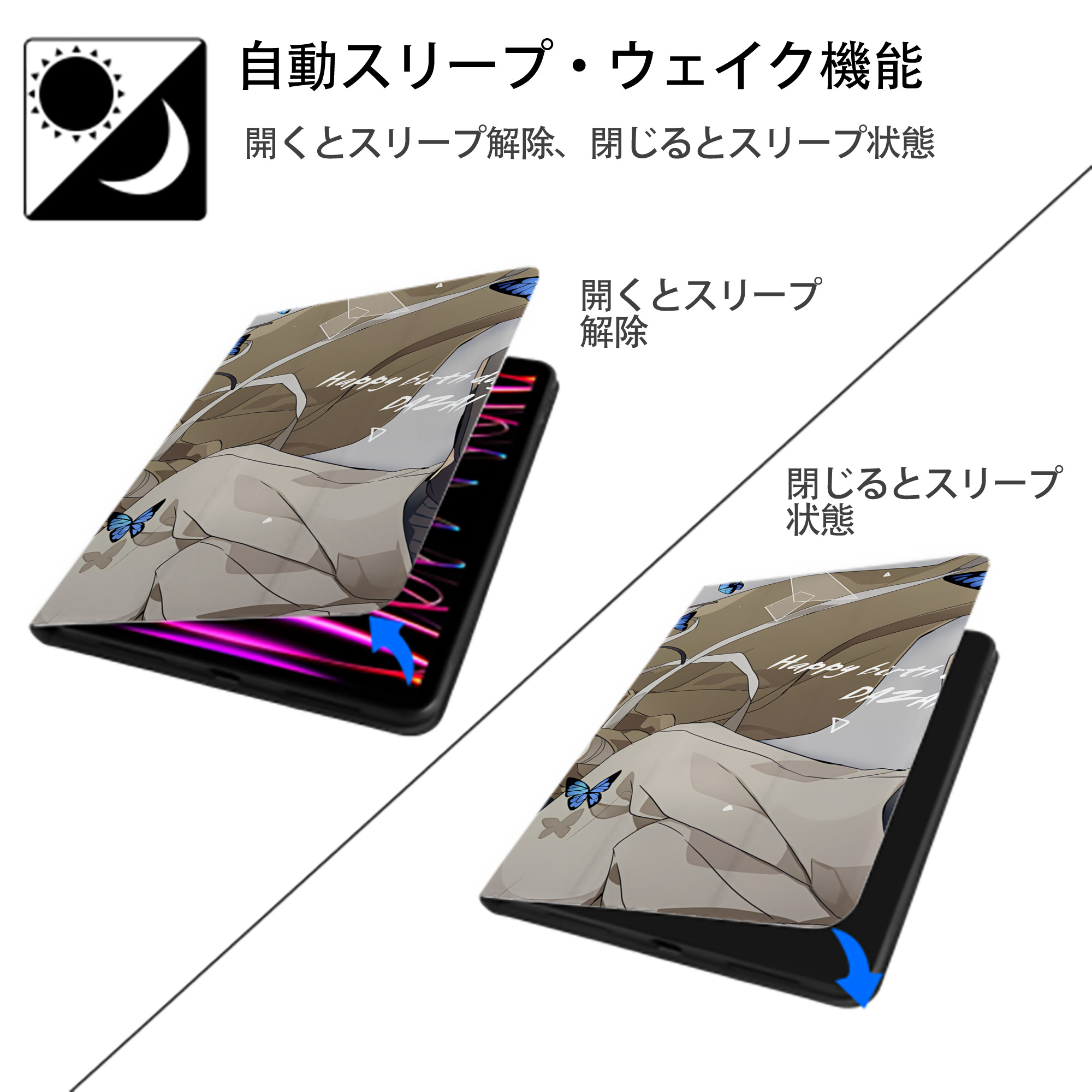 文豪ストレイドッグス Bungo Stray Dogs IPad ケース ブック型 PUレザー TPU 耐衝撃 軽量 薄型 ペン収納なし 全面保護 IPad 各モデル対応