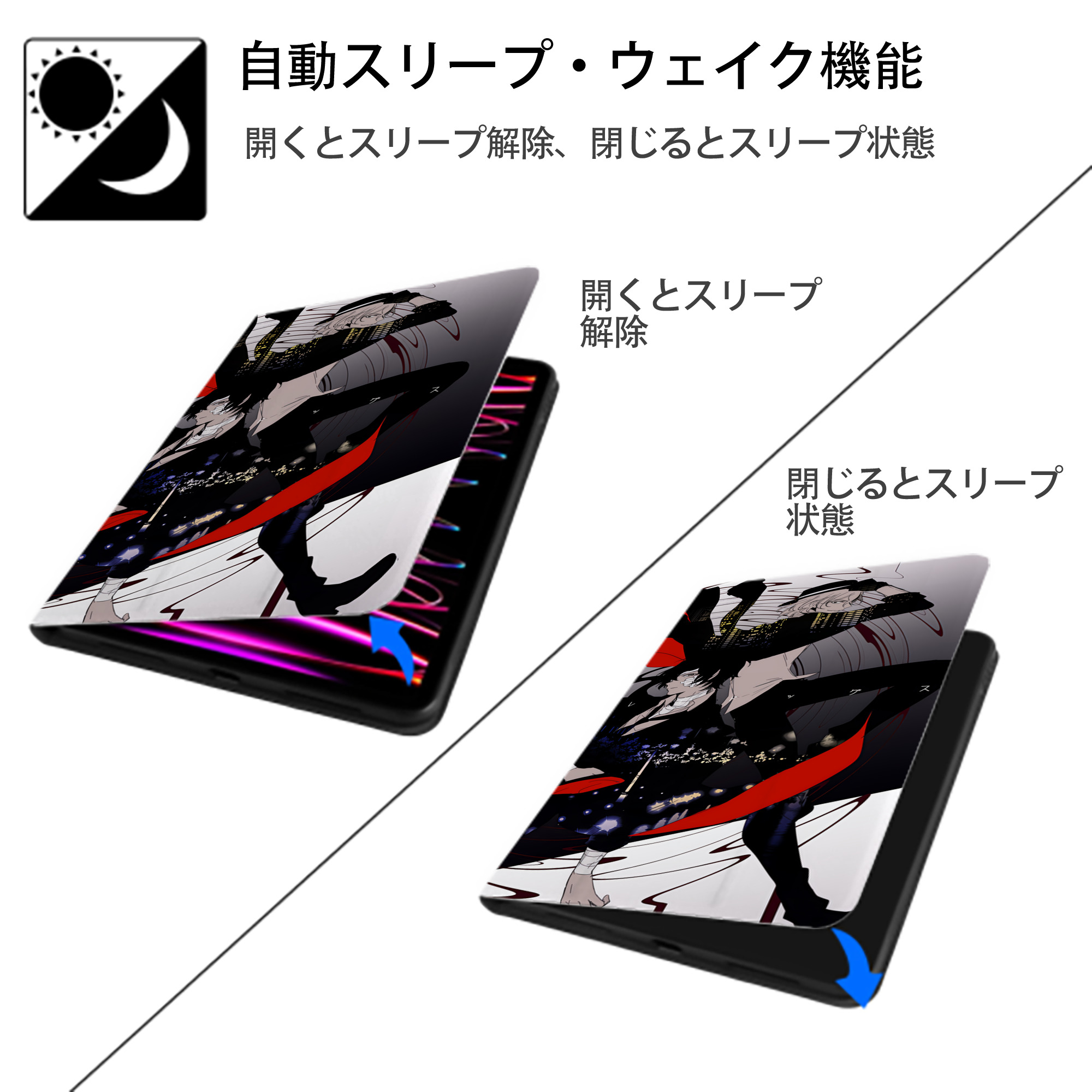 文豪ストレイドッグス Bungo Stray Dogs IPad ケース ブック型 PUレザー TPU 耐衝撃 軽量 薄型 ペン収納なし 全面保護 IPad 各モデル対応
