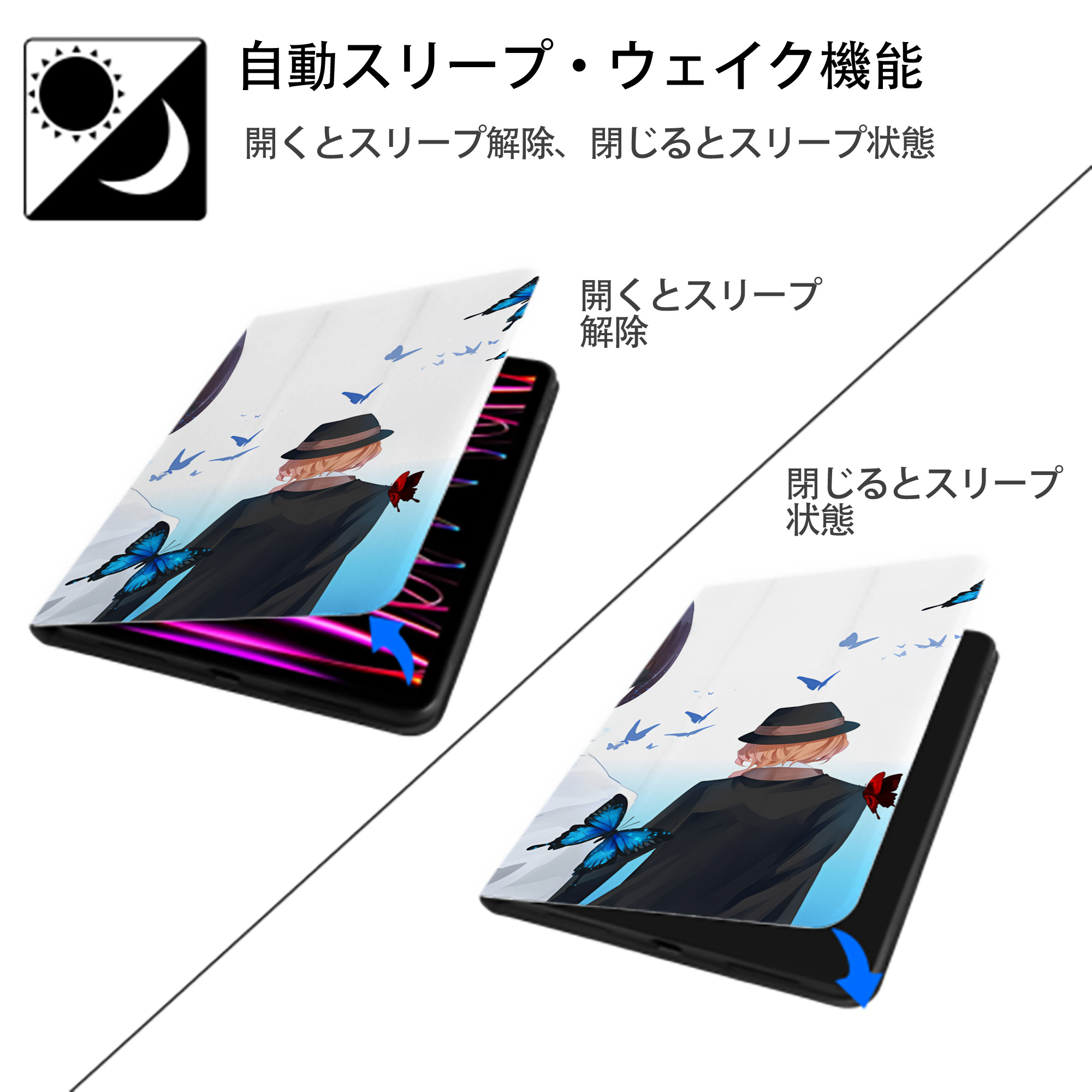 文豪ストレイドッグス Bungo Stray Dogs IPad ケース ブック型 PUレザー TPU 耐衝撃 軽量 薄型 ペン収納なし 全面保護 IPad 各モデル対応