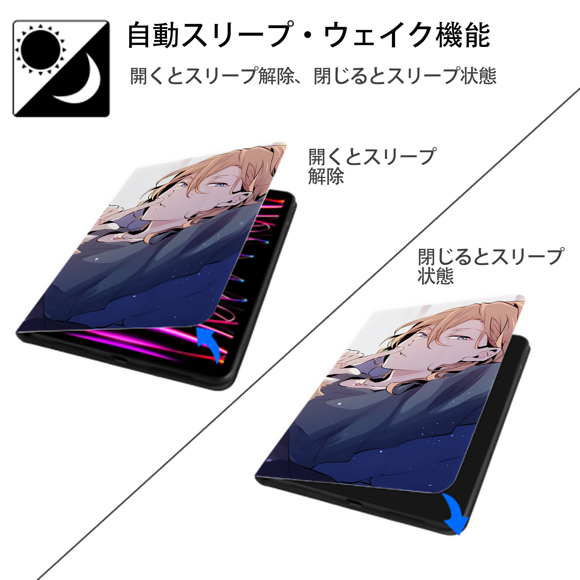 文豪ストレイドッグス Bungo Stray Dogs IPad ケース ブック型 PUレザー TPU 耐衝撃 軽量 薄型 ペン収納なし 全面保護 IPad 各モデル対応
