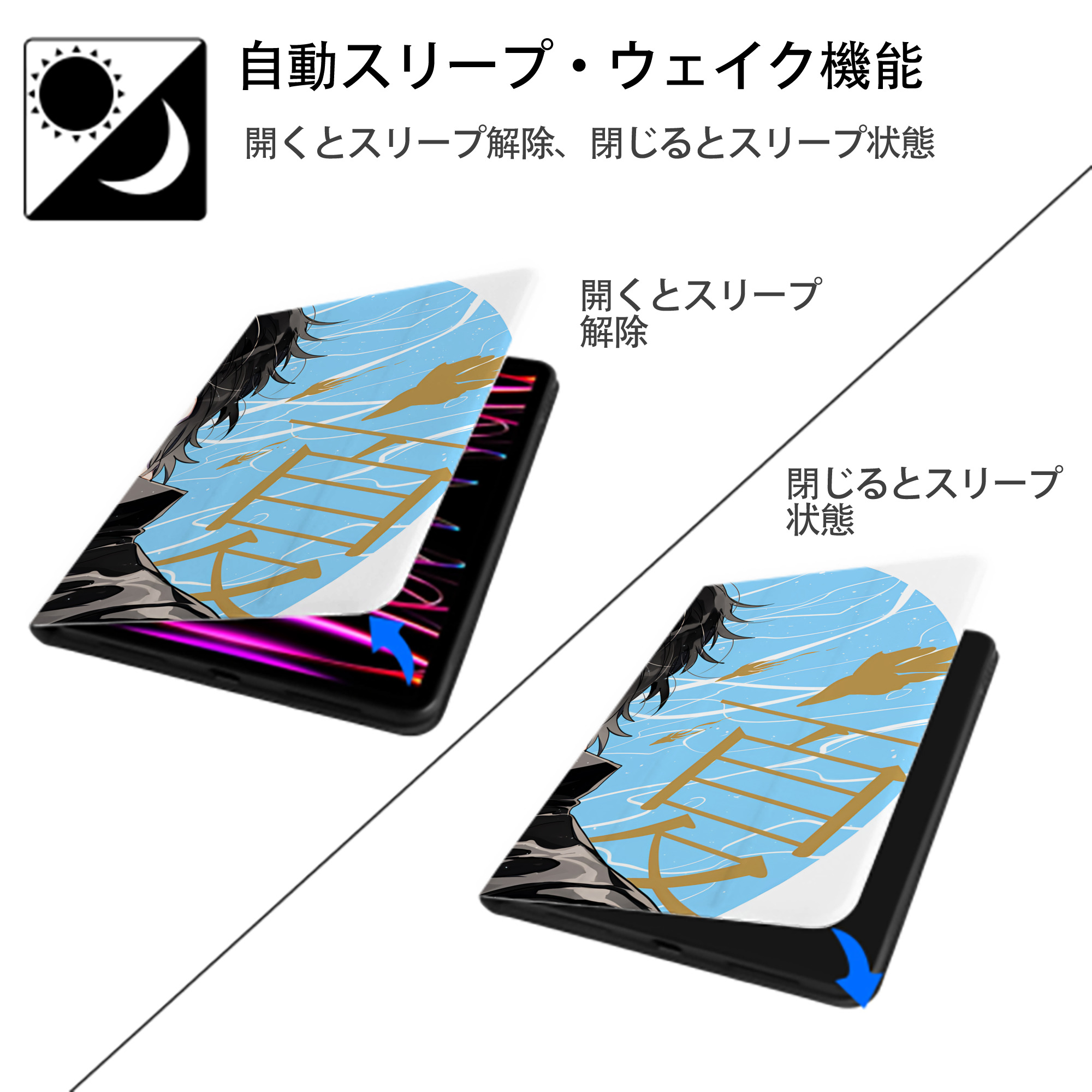 文豪ストレイドッグス Bungo Stray Dogs IPad ケース ブック型 PUレザー TPU 耐衝撃 軽量 薄型 ペン収納なし 全面保護 IPad 各モデル対応