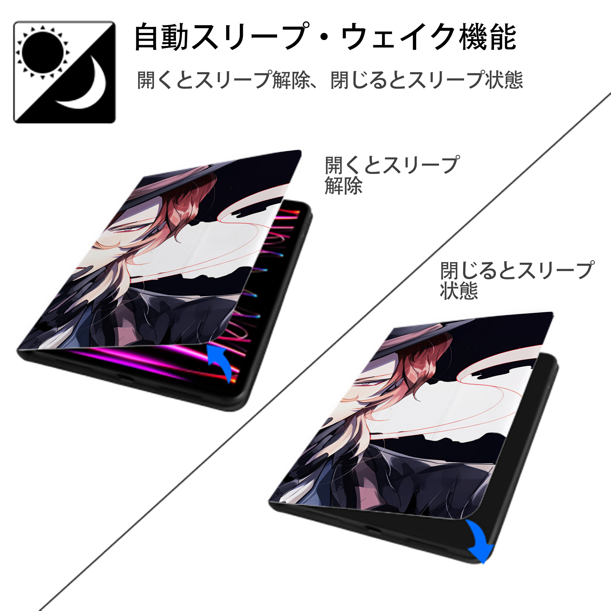 文豪ストレイドッグス Bungo Stray Dogs IPad ケース ブック型 PUレザー TPU 耐衝撃 軽量 薄型 ペン収納なし 全面保護 IPad 各モデル対応
