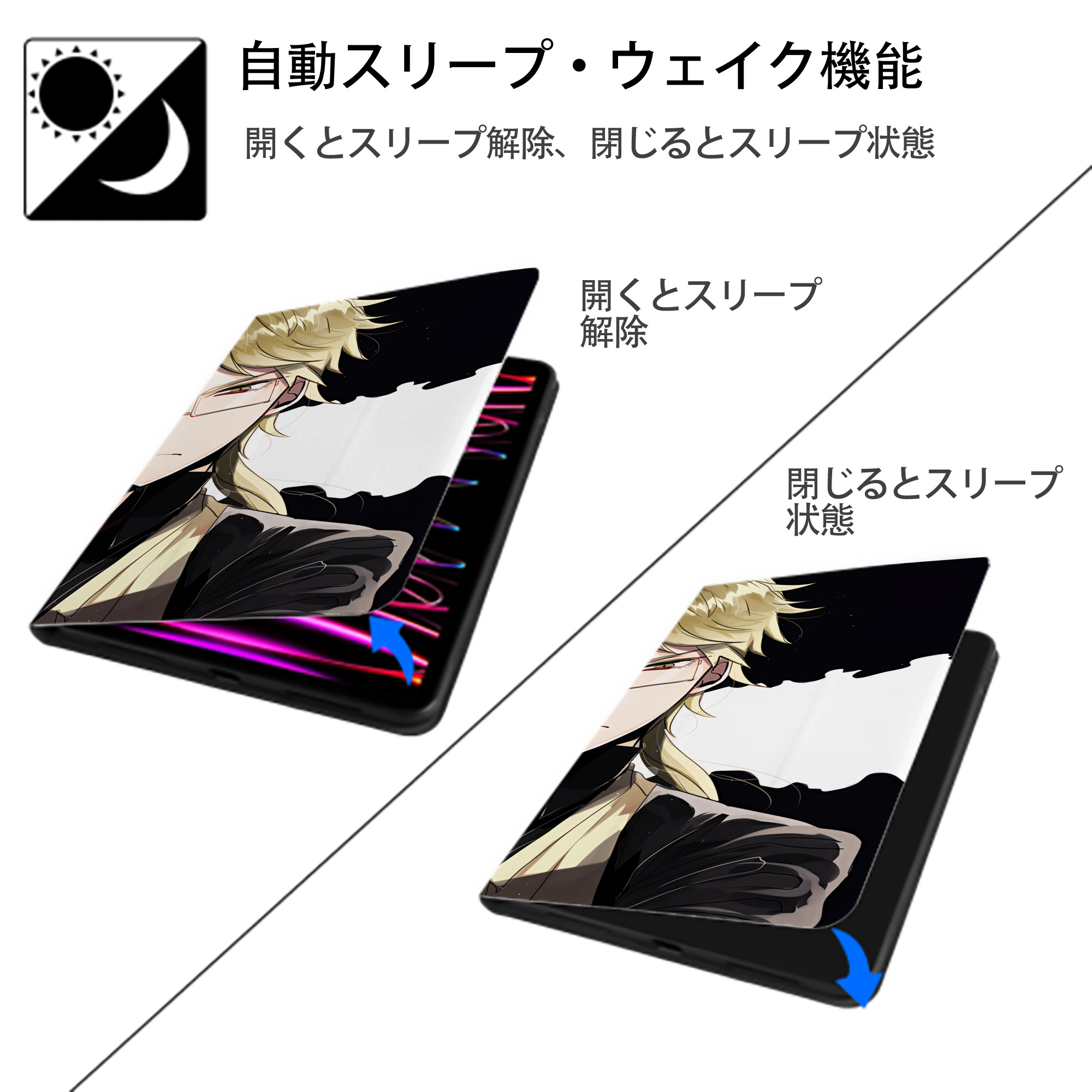 文豪ストレイドッグス Bungo Stray Dogs IPad ケース ブック型 PUレザー TPU 耐衝撃 軽量 薄型 ペン収納なし 全面保護 IPad 各モデル対応