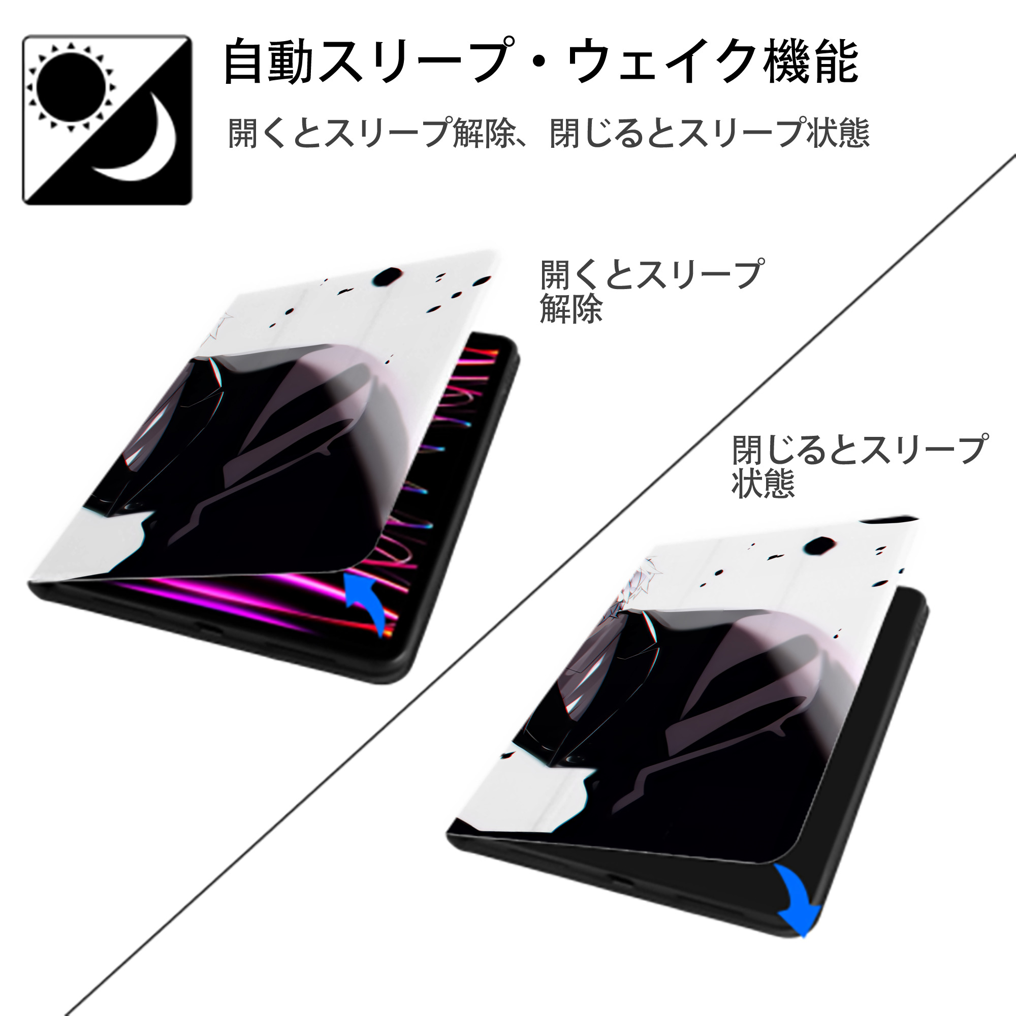 文豪ストレイドッグス Bungo Stray Dogs IPad ケース ブック型 PUレザー TPU 耐衝撃 軽量 薄型 ペン収納なし 全面保護 IPad 各モデル対応