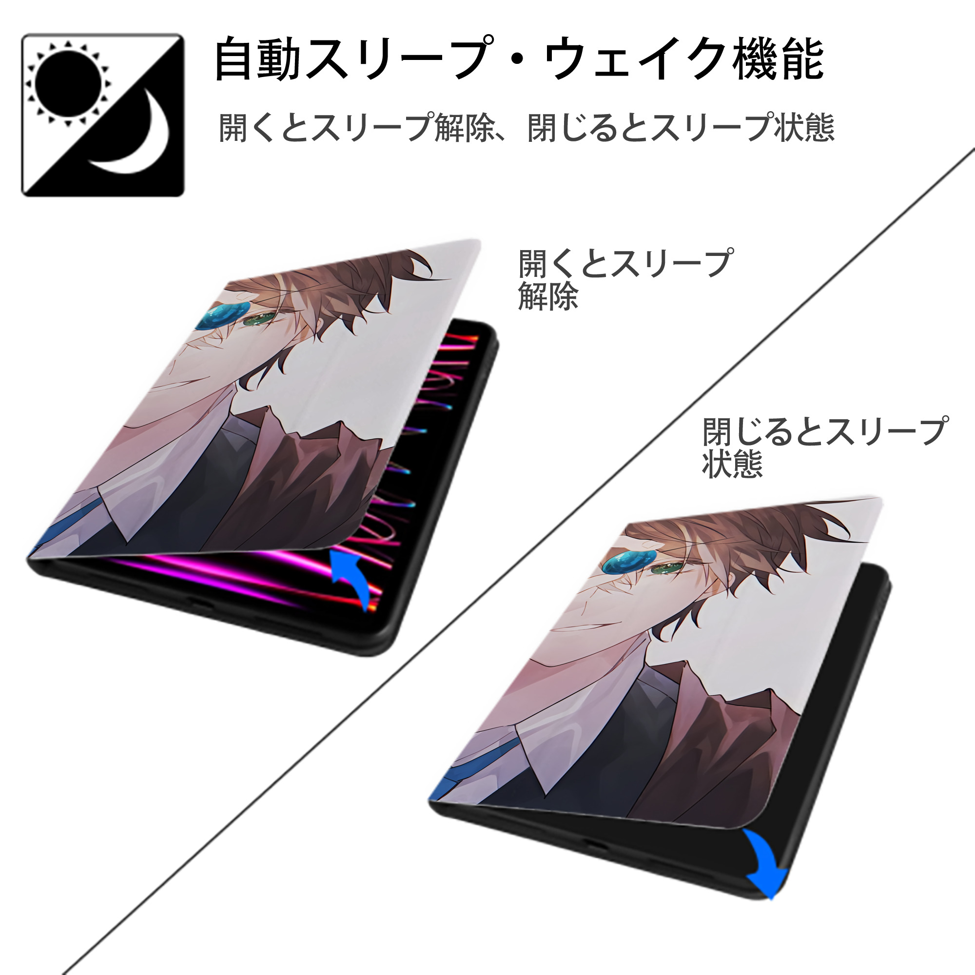 文豪ストレイドッグス Bungo Stray Dogs IPad ケース ブック型 PUレザー TPU 耐衝撃 軽量 薄型 ペン収納なし 全面保護 IPad 各モデル対応