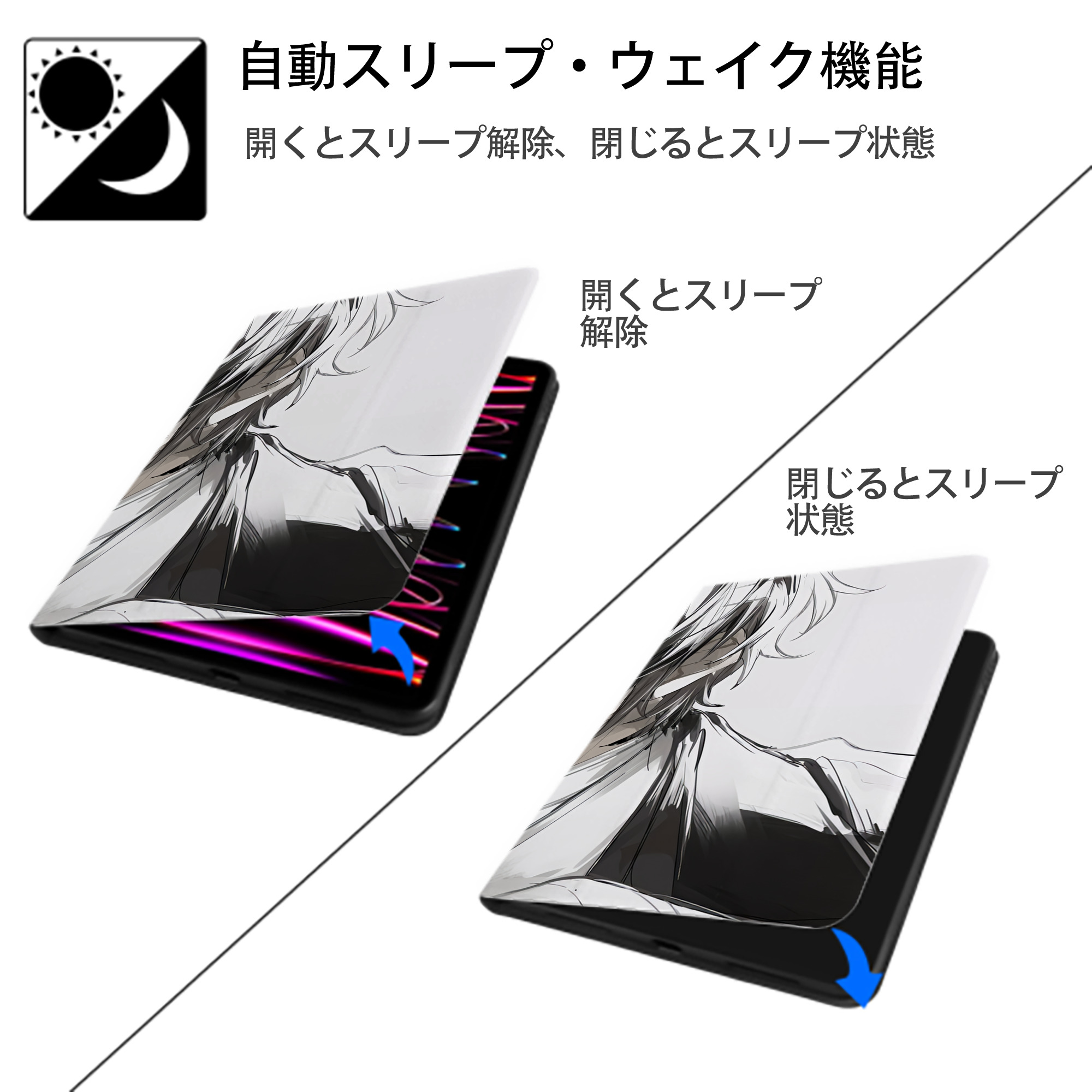 文豪ストレイドッグス Bungo Stray Dogs IPad ケース ブック型 PUレザー TPU 耐衝撃 軽量 薄型 ペン収納なし 全面保護 IPad 各モデル対応
