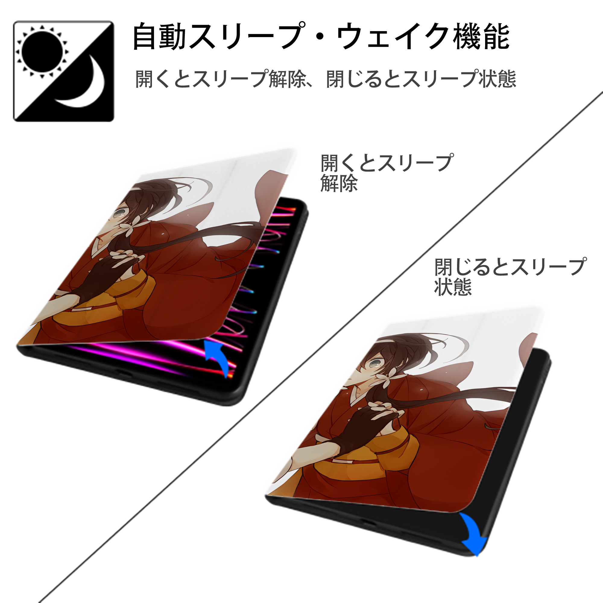 文豪ストレイドッグス Bungo Stray Dogs IPad ケース ブック型 PUレザー TPU 耐衝撃 軽量 薄型 ペン収納なし 全面保護 IPad 各モデル対応