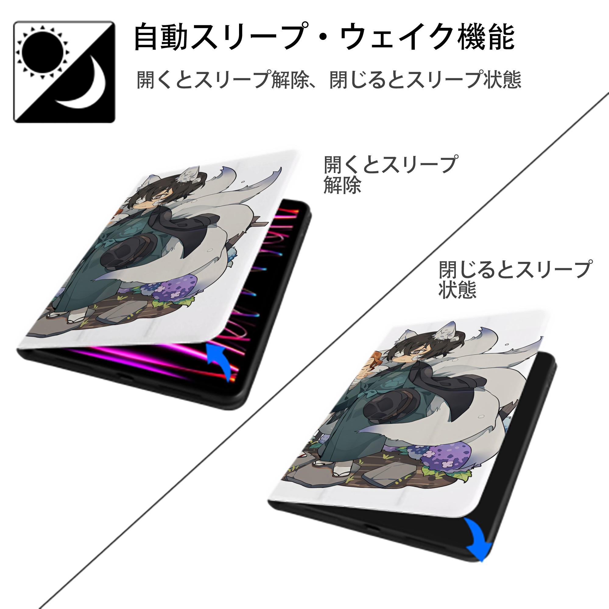 文豪ストレイドッグス Bungo Stray Dogs IPad ケース ブック型 PUレザー TPU 耐衝撃 軽量 薄型 ペン収納なし 全面保護 IPad 各モデル対応